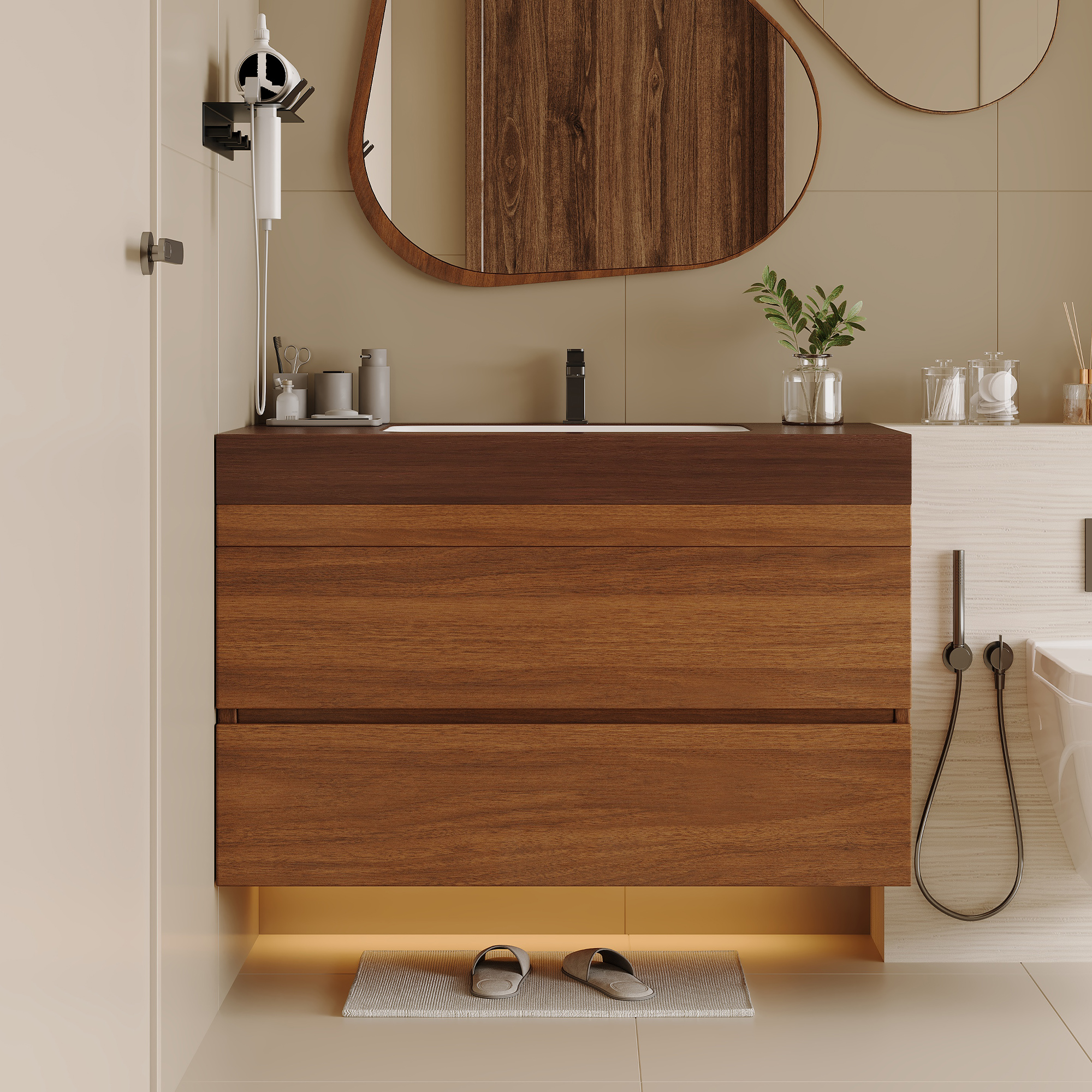 29.9  Modern Floating Bathroom Vanity With Faux Marble Top And Ceramic Undermount Sink, Wall-Mounted For Small Bathrooms And Apartments