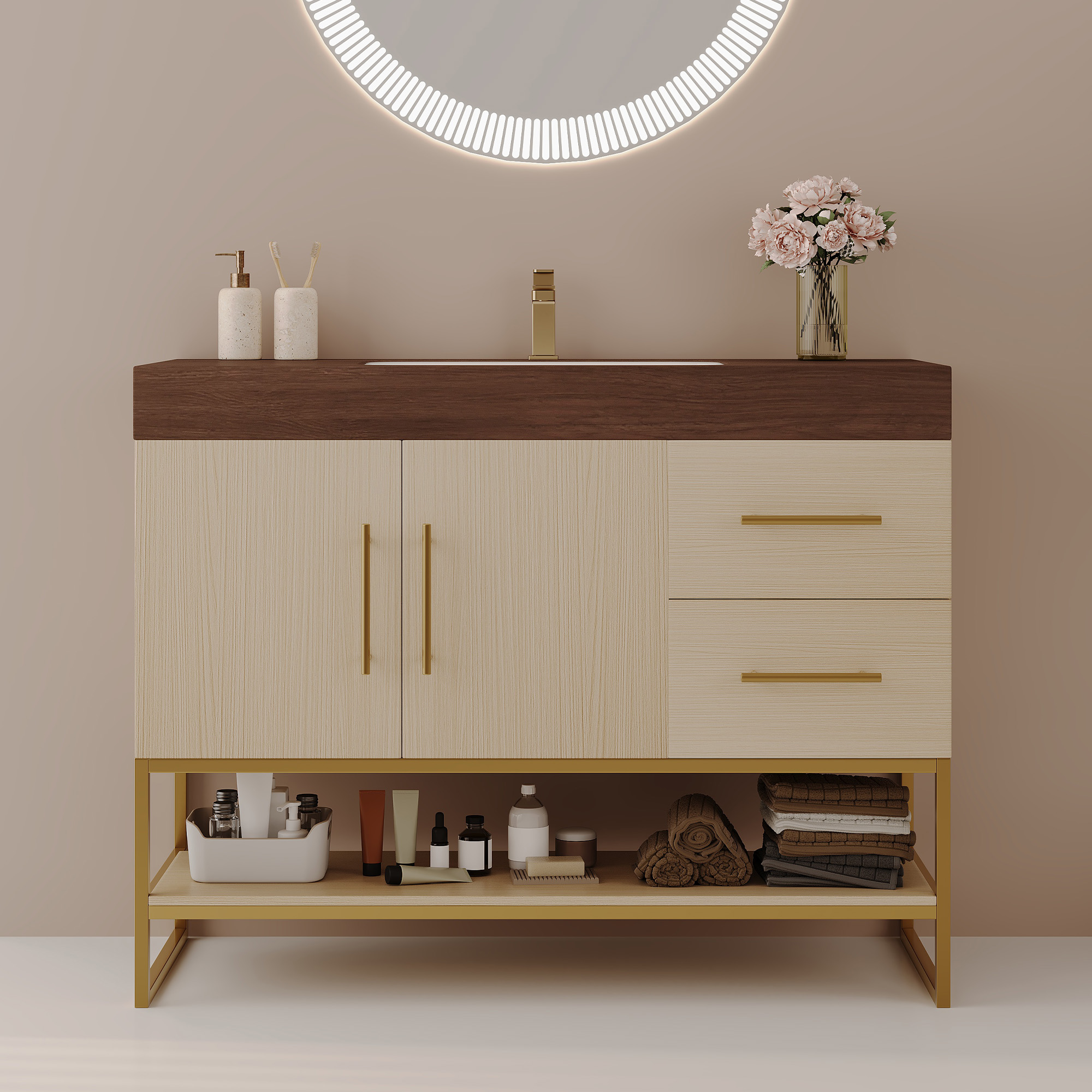 36  Modern Free-Standing Bathroom Vanity With Seamless Ceramic Sink & Sintered Stone Top