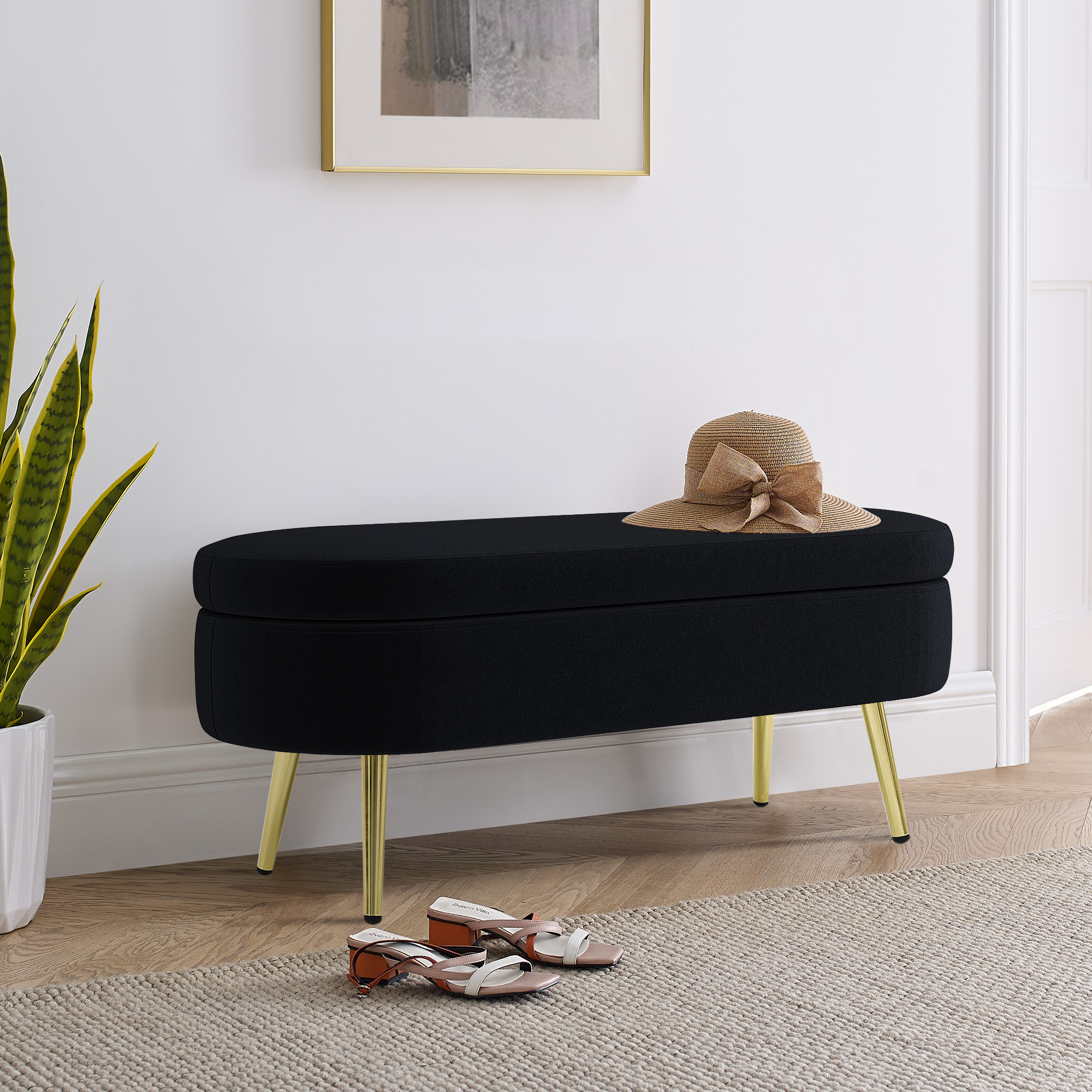 Flannel Storage Ottoman Bench, picture 2 of 4