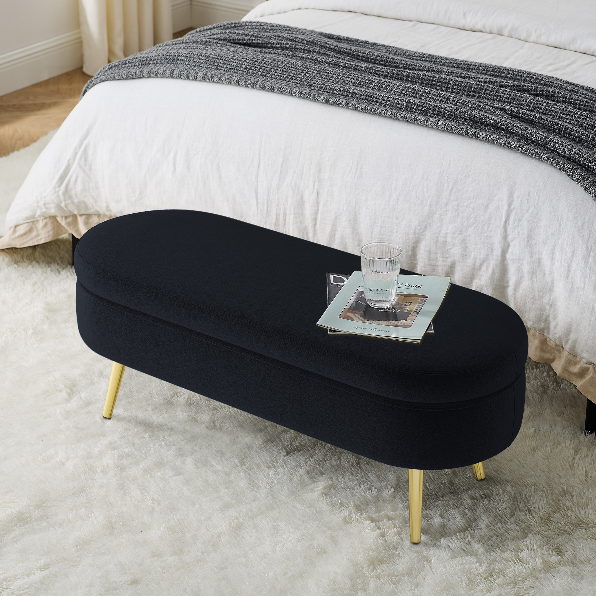 Flannel Storage Ottoman Bench, picture 3 of 4