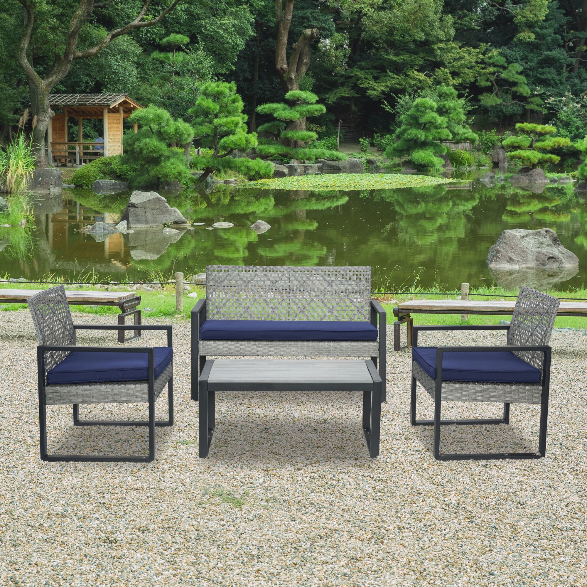 4-Piece Patio Furniture Set Outdoor Balcony Porch Garden Backyard Lawn Furniture