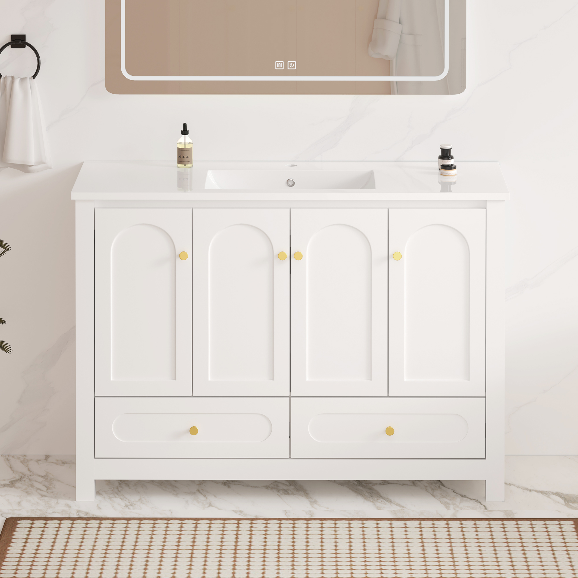 48  White Bathroom Vanity With  Resin Sink Combo, Abundant Storage Cabinet -4 Soft Close Doors And 2 Drawers