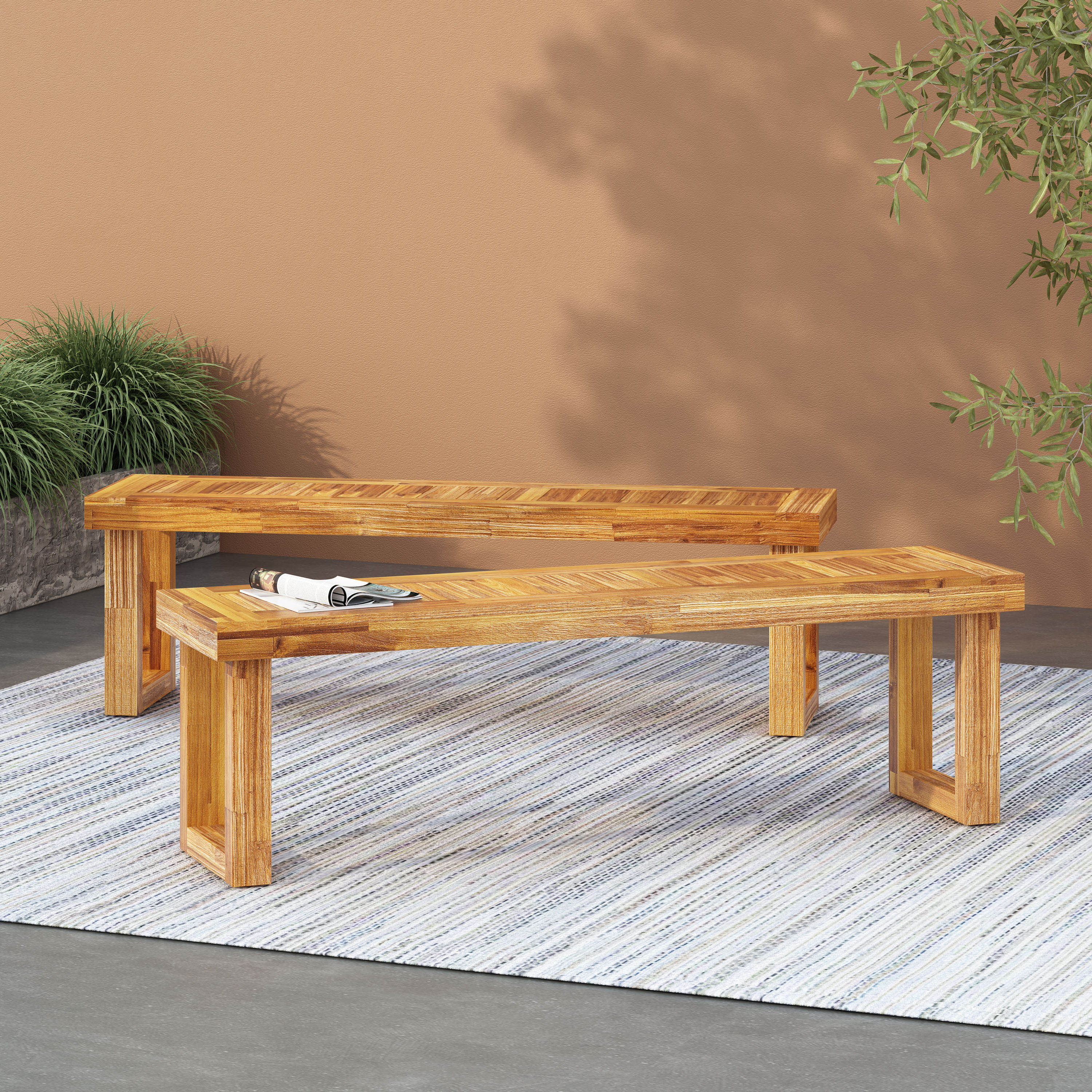 Acacia Wood Outdoor Bench, picture 3 of 5