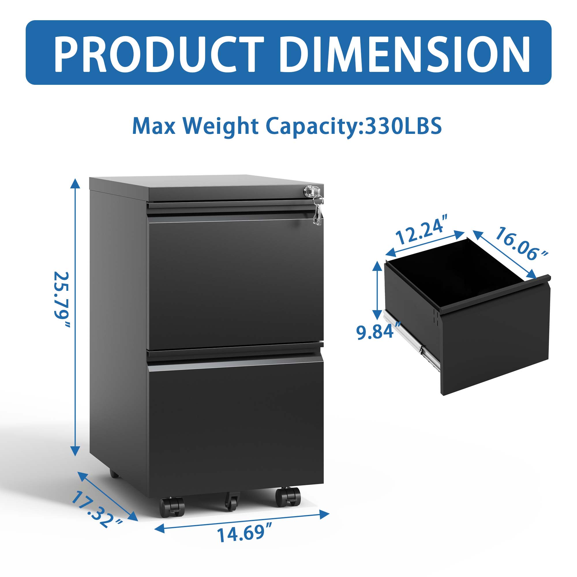 2 Drawer Mobile File Cabinet, picture 4 of 4
