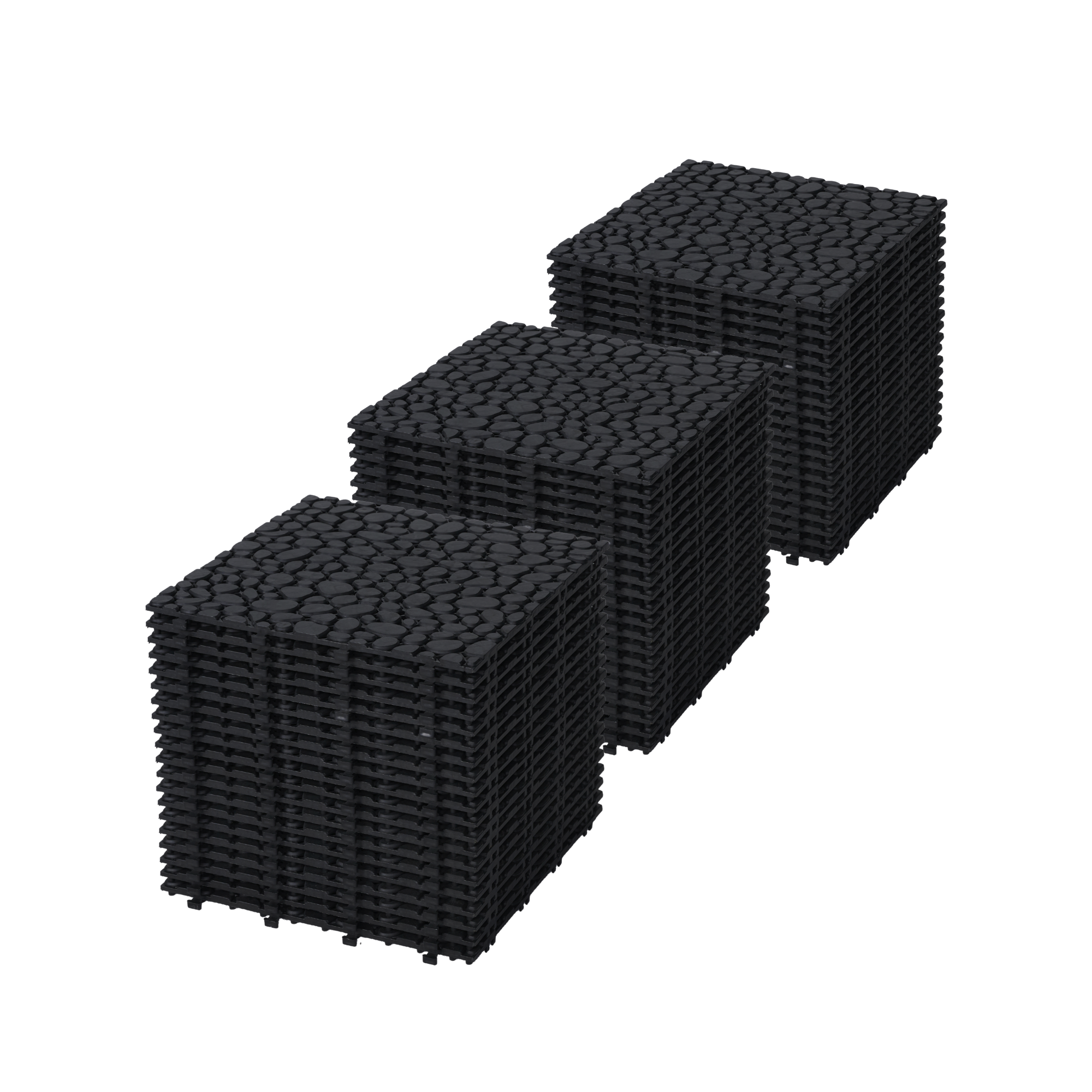 12 X 12 Inch Black Interlocking Deck Tiles Plastic Waterproof Outdoor All Weather Anti-slip Bathroom Shower Balcony Porch Strong Weight Capacity Upto 