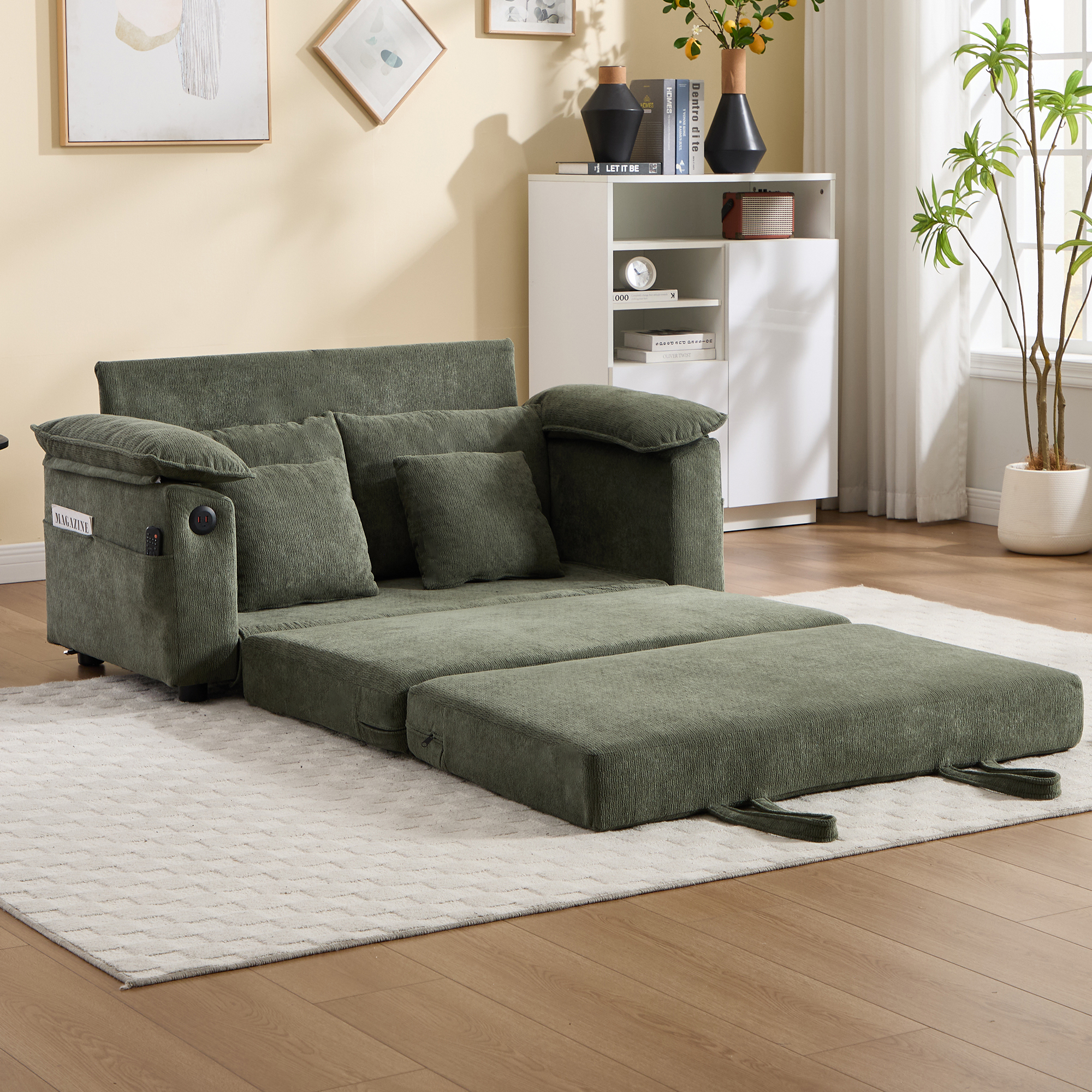 58 Inch 3-in-1 Upholstered Futon Sofa Convertible
