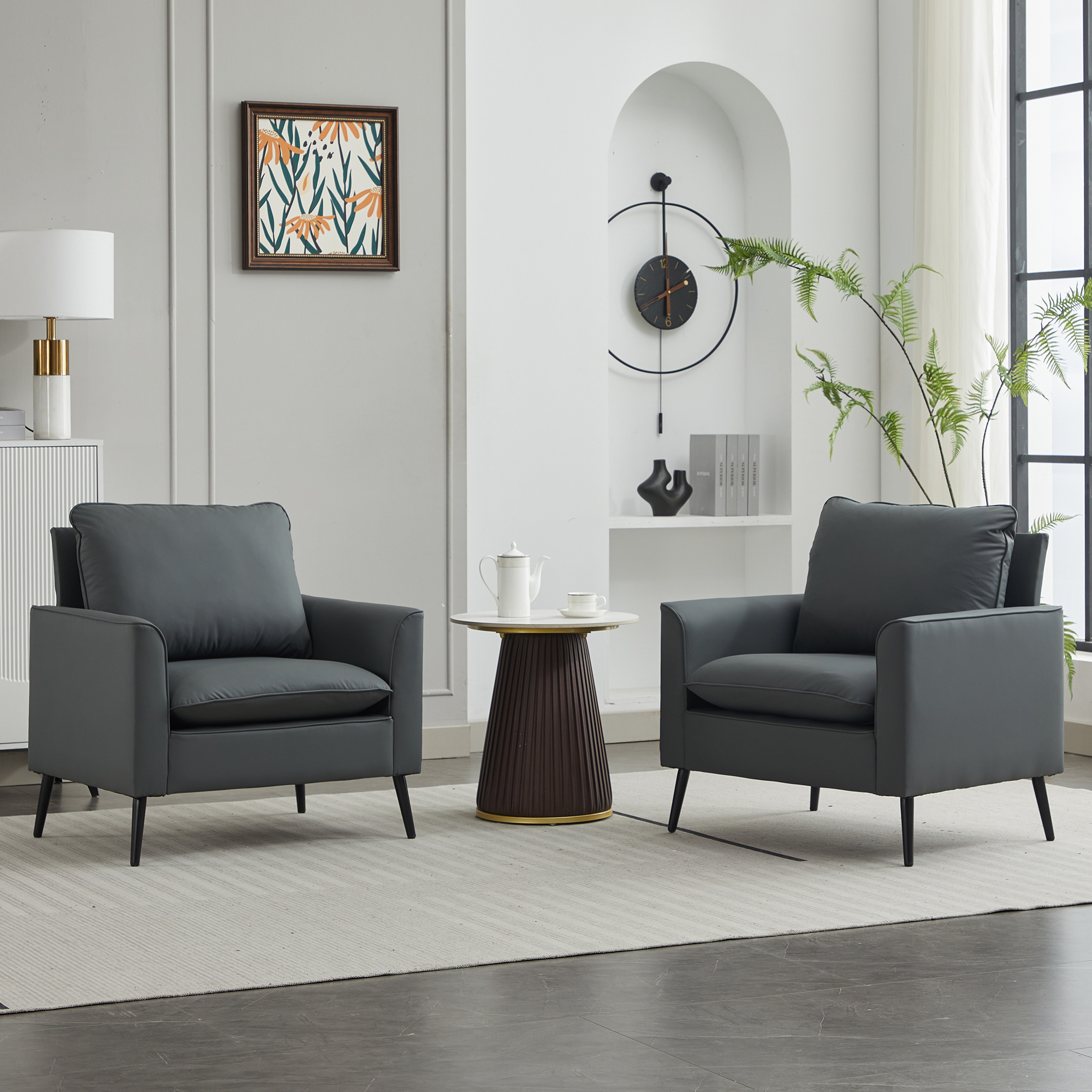 TS Cat Paw Leather Upholstered Sofa 2PC Gray,Nordic Retro Light Luxury