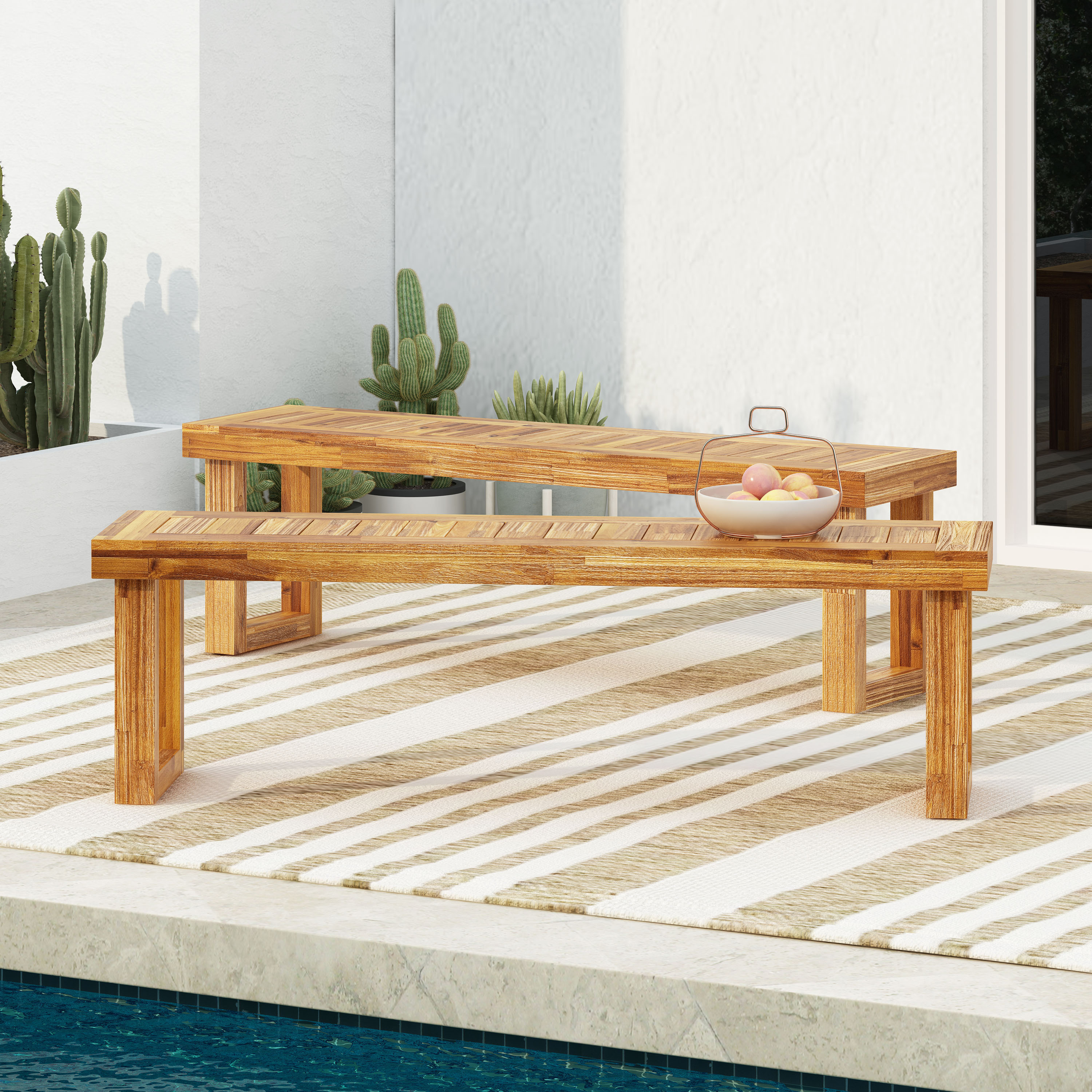 Acacia Wood Outdoor Bench, picture 4 of 5