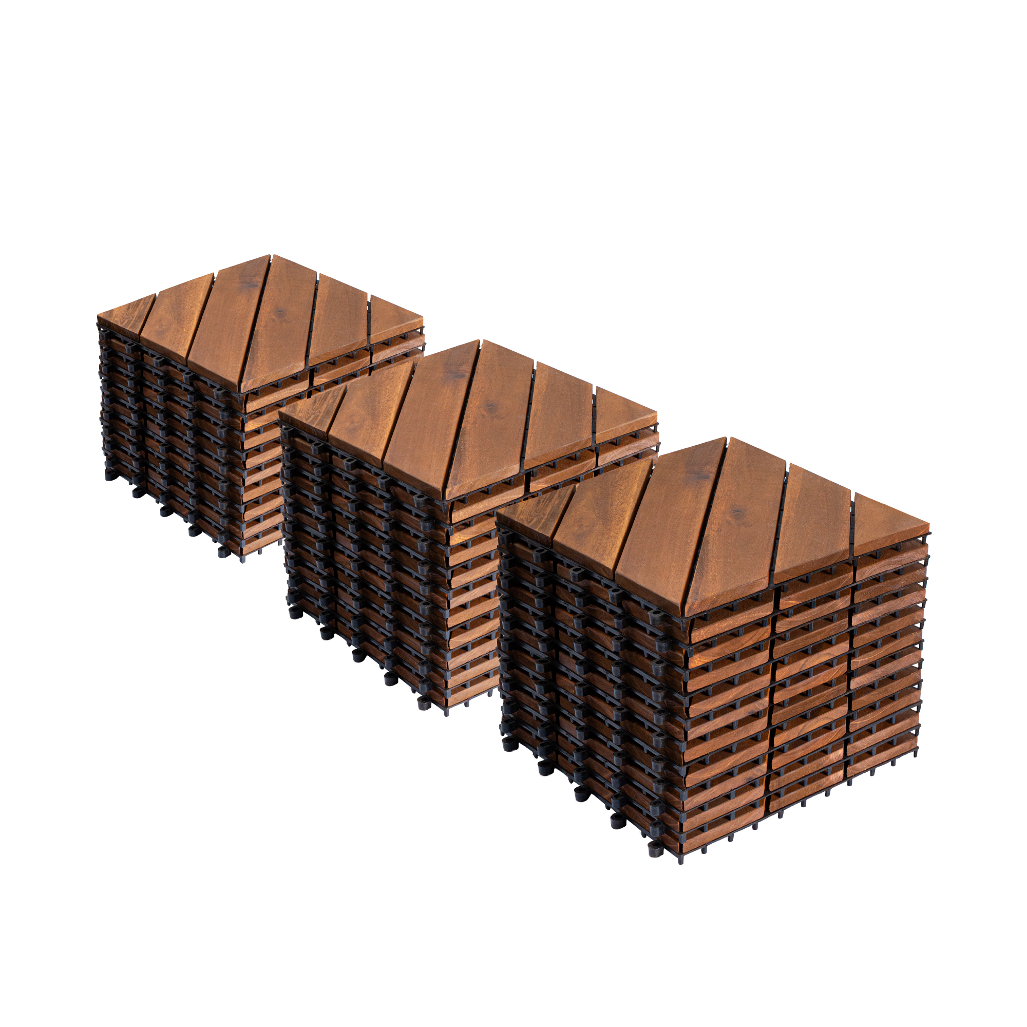 27 PCS Interlocking Deck Tiles Diagonal Pattern, 12  X 12  Acacia Wood Tiles For Patio, Waterproof, All-Weather, Outdoor Decking For Garden, Pool, Bal