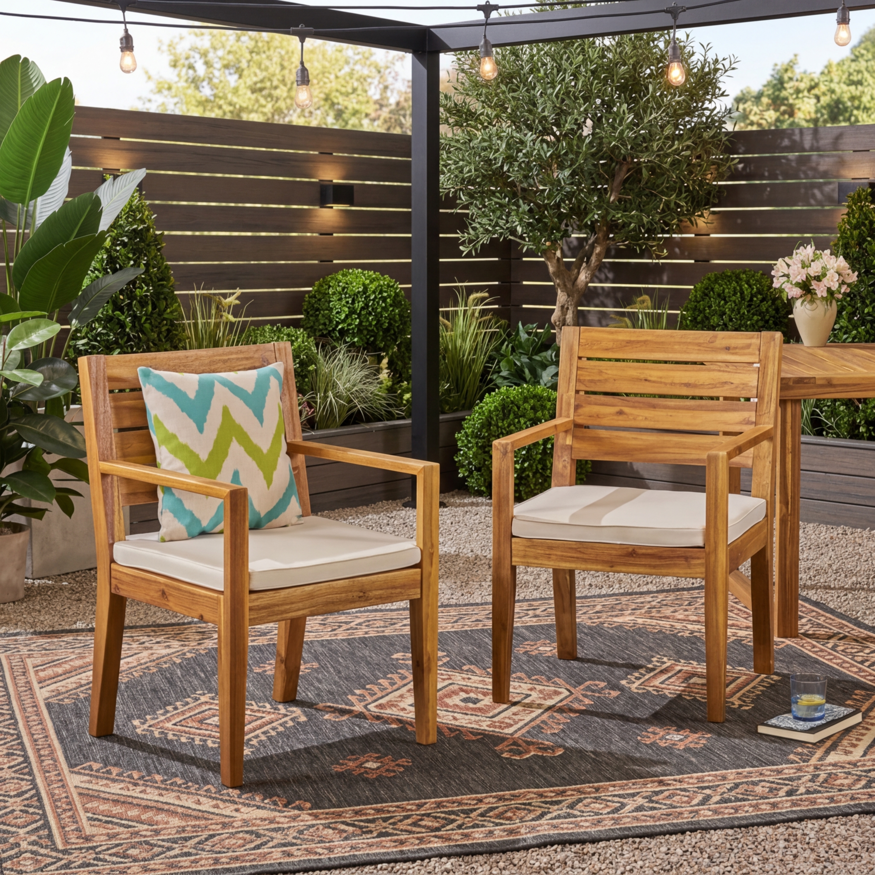 Acacia Wood Outdoor Dining Chair Set, picture 2 of 5