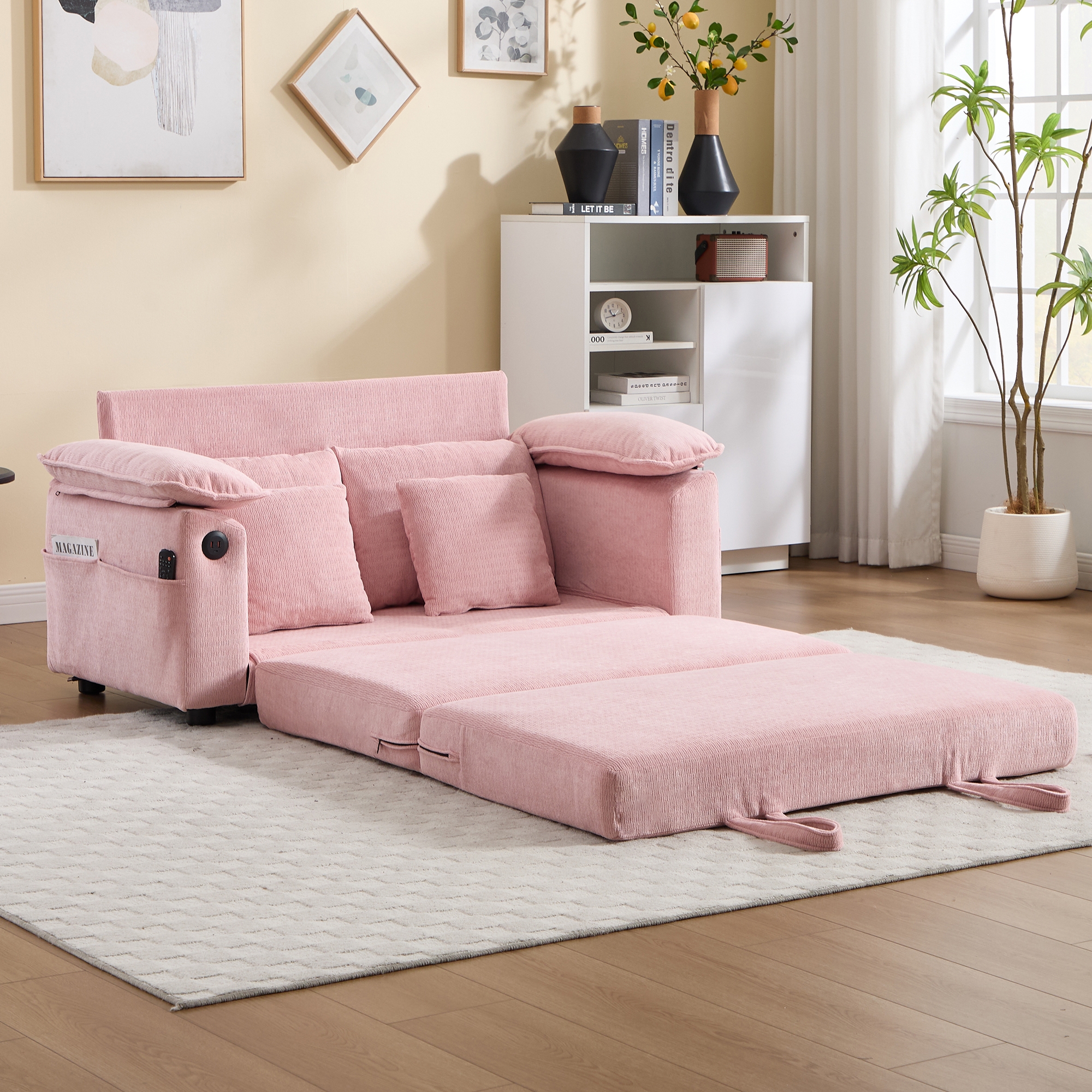 58 Inch 3-in-1 Upholstered Futon Sofa Convertible