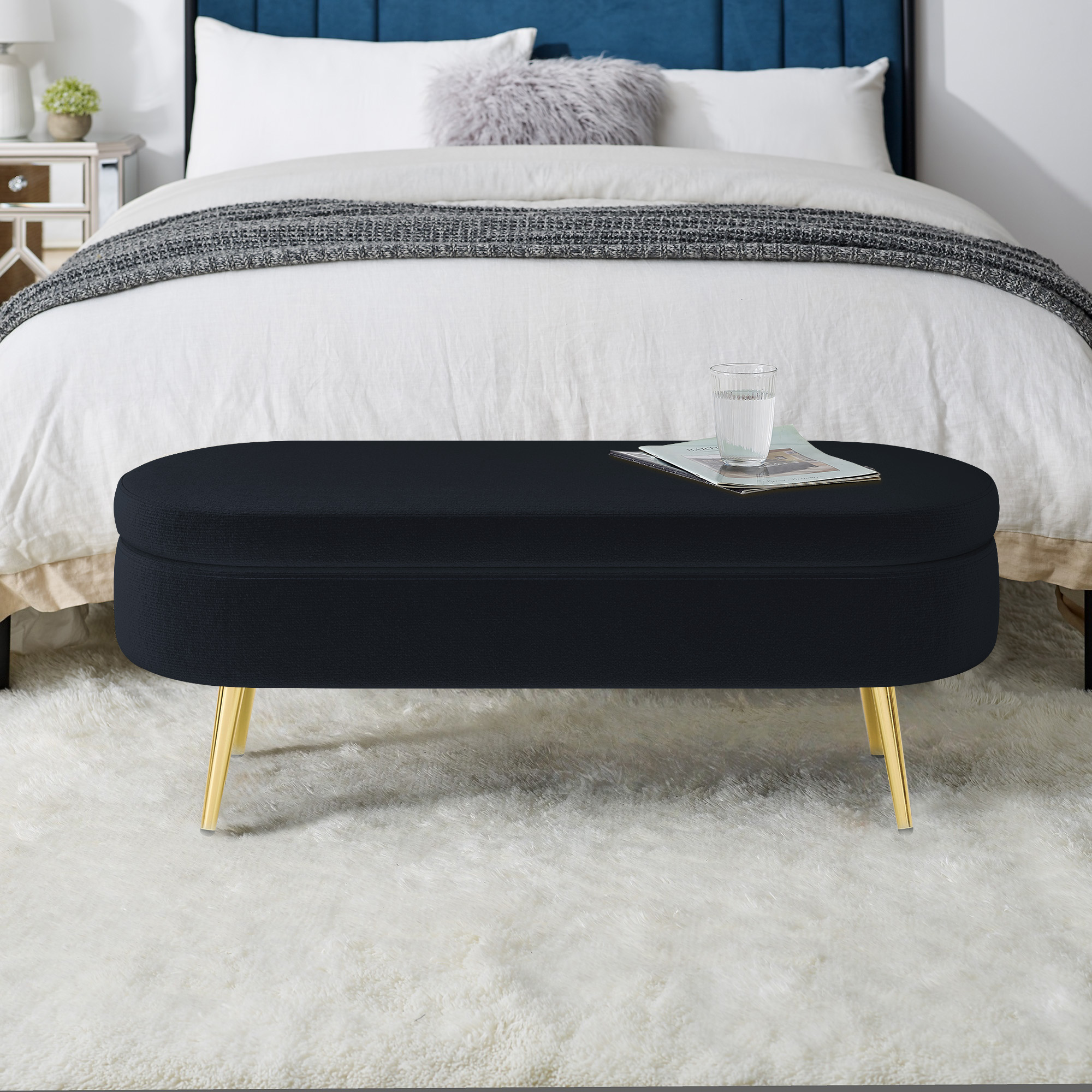 Flannel Storage Ottoman Bench
