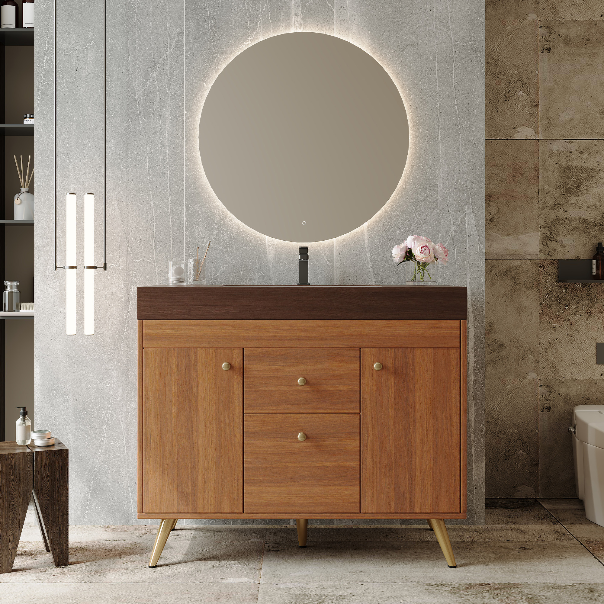 36  Modern Freestanding Bathroom Vanity With Sintered Stone Top, Ceramic Sink & Smart Storage