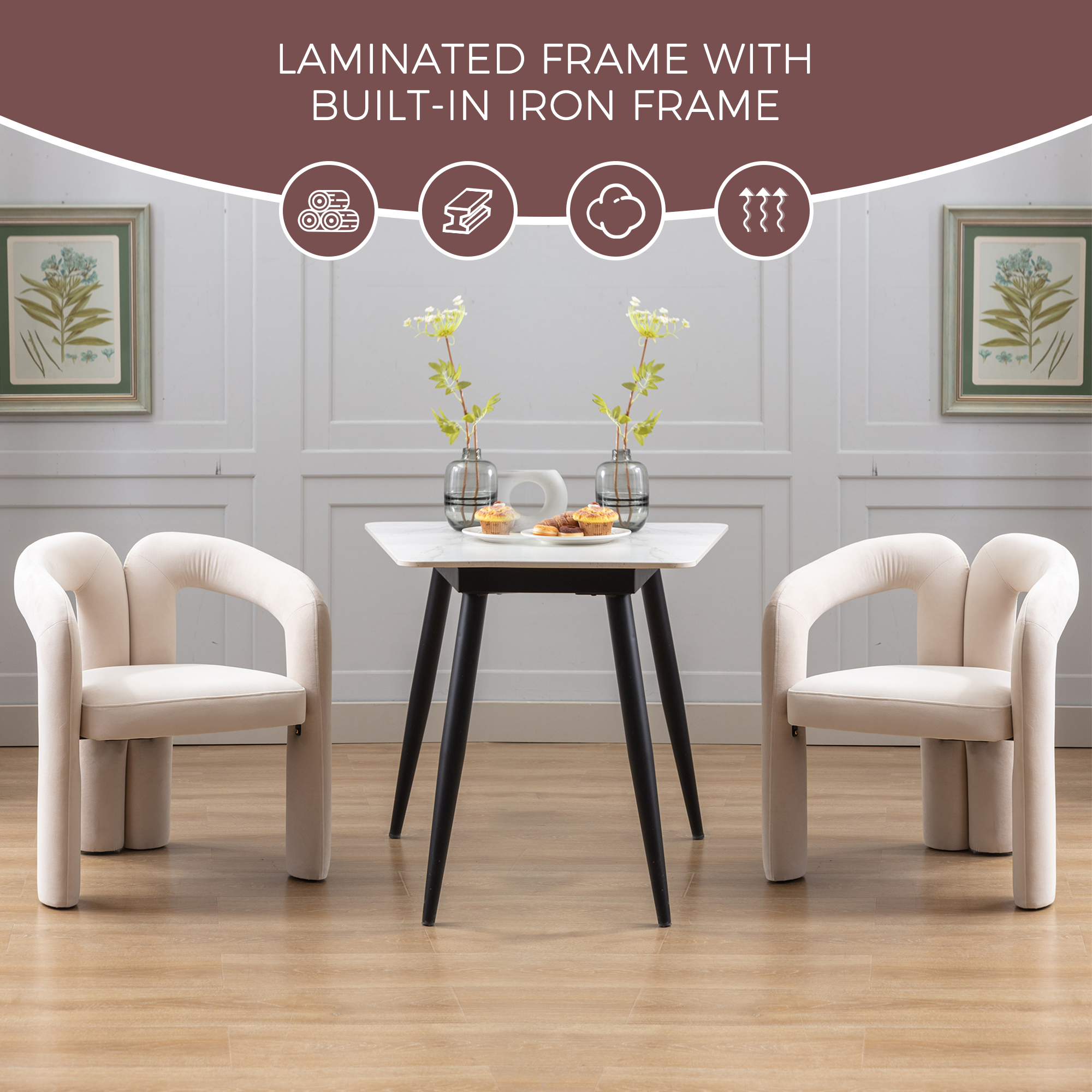 Contemporary Designed Velvet Fabric Upholstered Accent Dining Chair Barrel Side Chairs Kitchen Armchair For Living Room Set Of 2 Beige Velvet