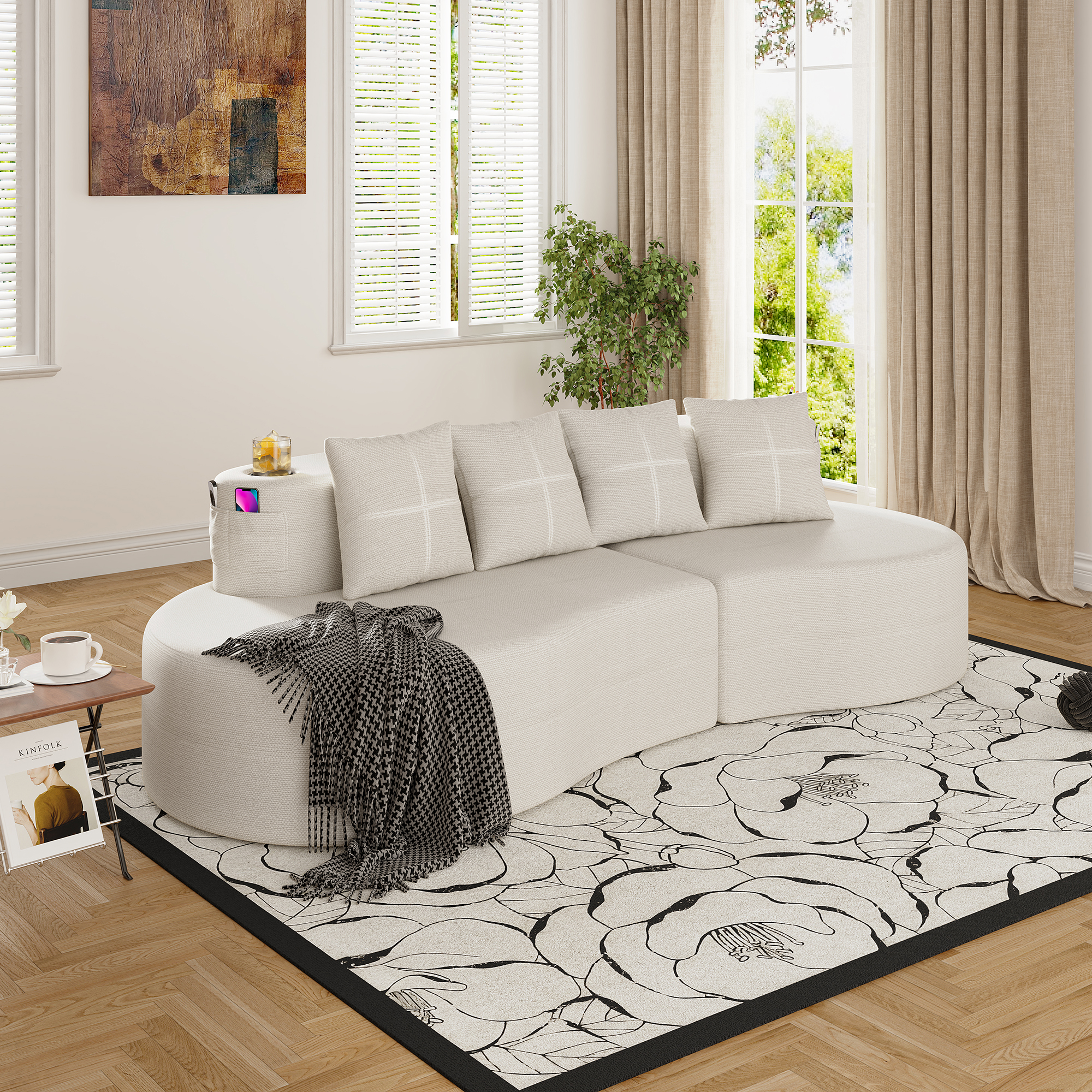 Modern Curved Sectional 3 Seat Minimalist Elegant Half Moon Sofa Compressed Modular Sectional Sofa For Living Room, Office, Apartment