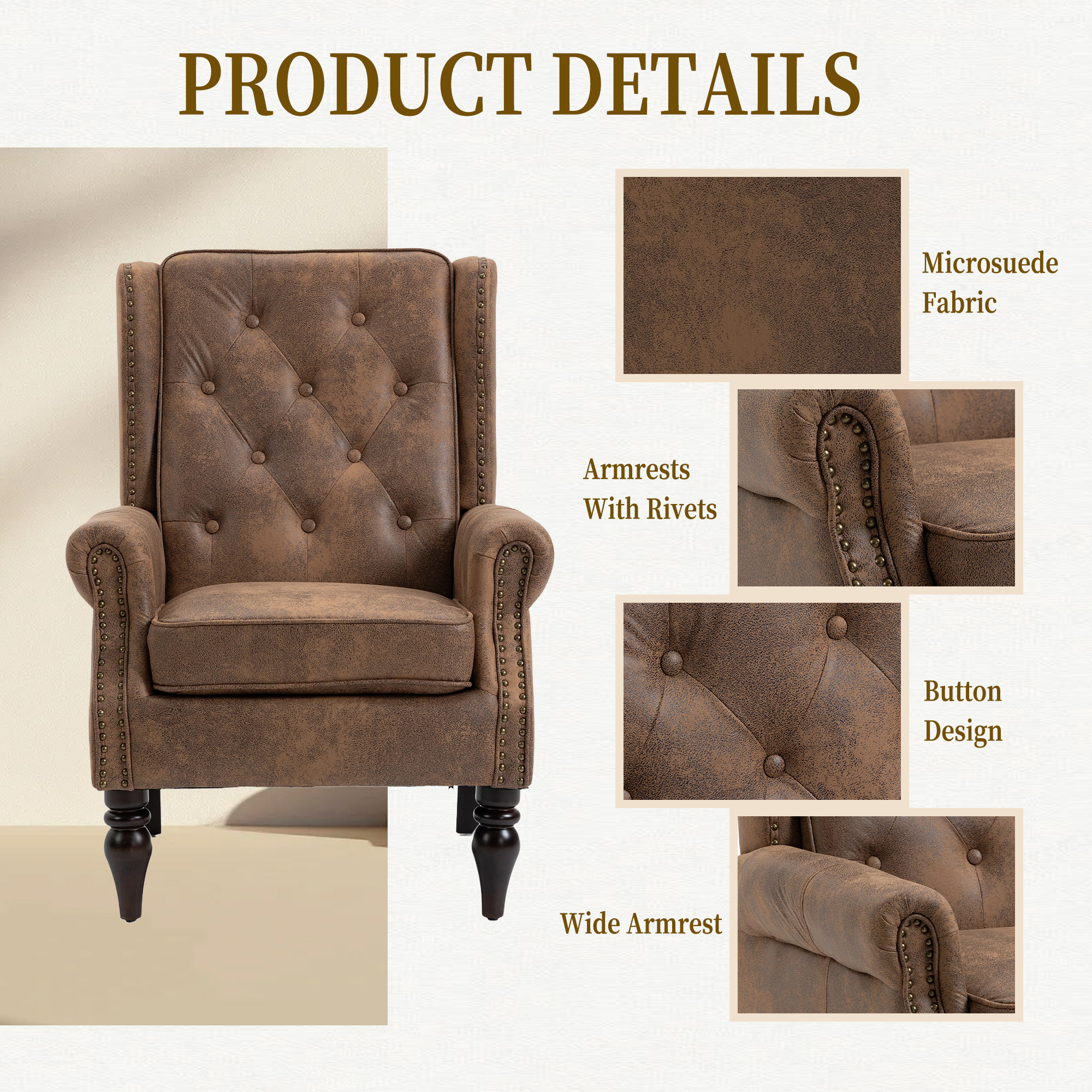 Wood Frame Armchair, Modern Accent Chair Lounge Chair With Sturdy Wood Legs For Living Room Bedroom Coffee