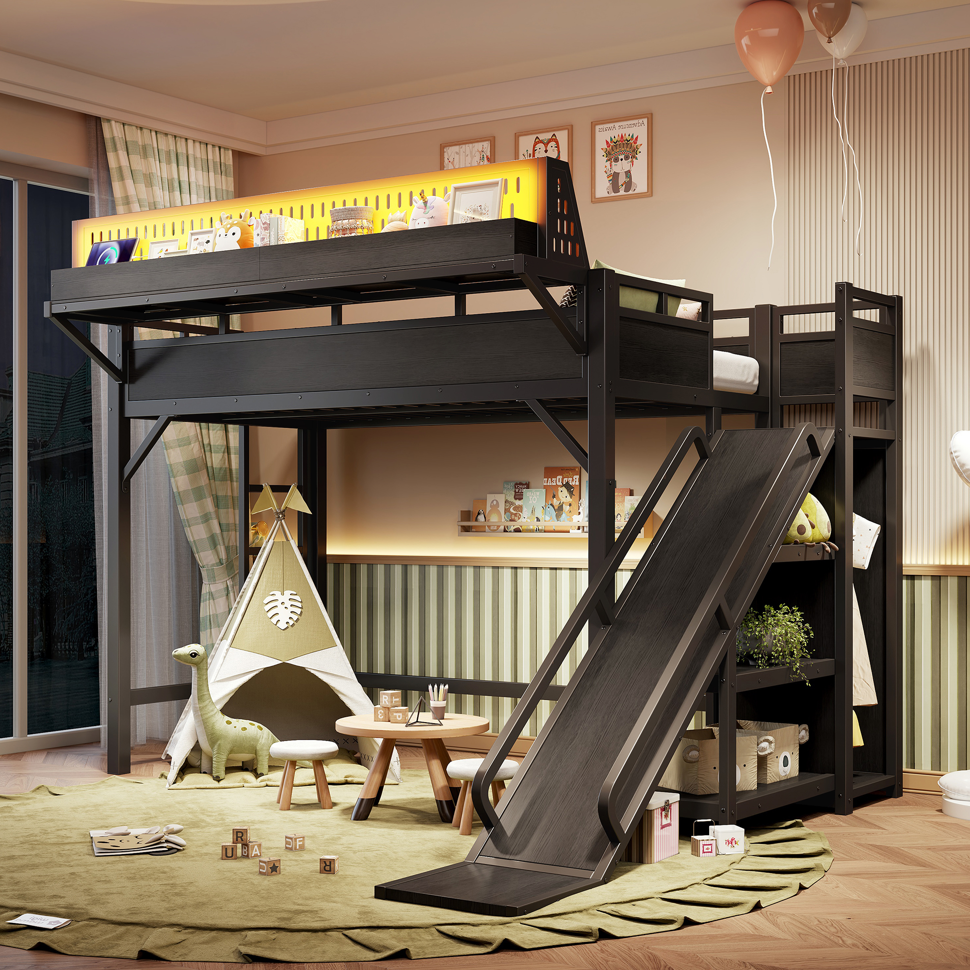 Metal Loft Bed with Slide, picture 2 of 4
