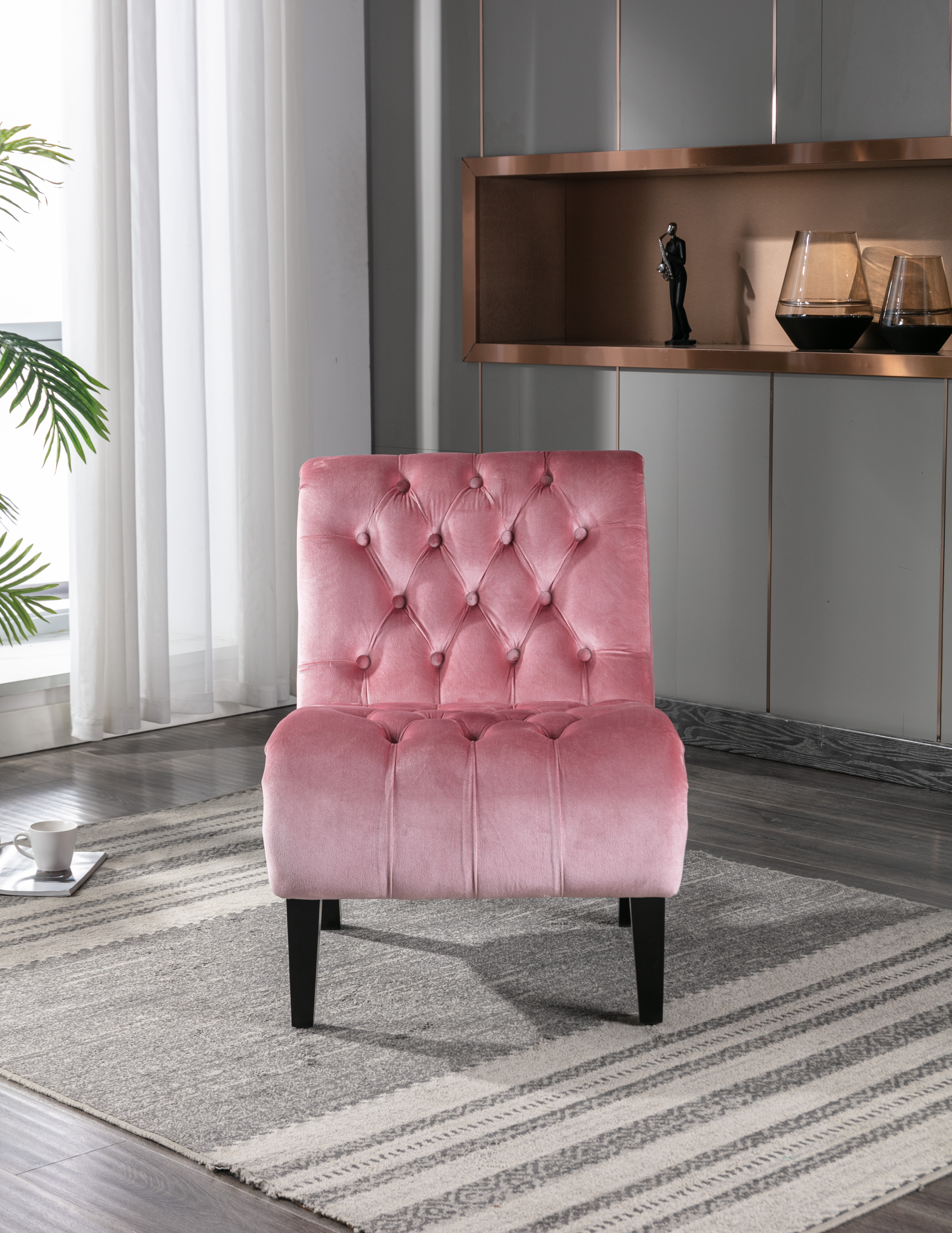 COOLMORE Modern Velvet Armless Accent Living Room Chair Leisure Chair,Upholstered Fabric Button Comfortable Chair With Wooden Legs For Bedroom, Living Room, Office Velvet