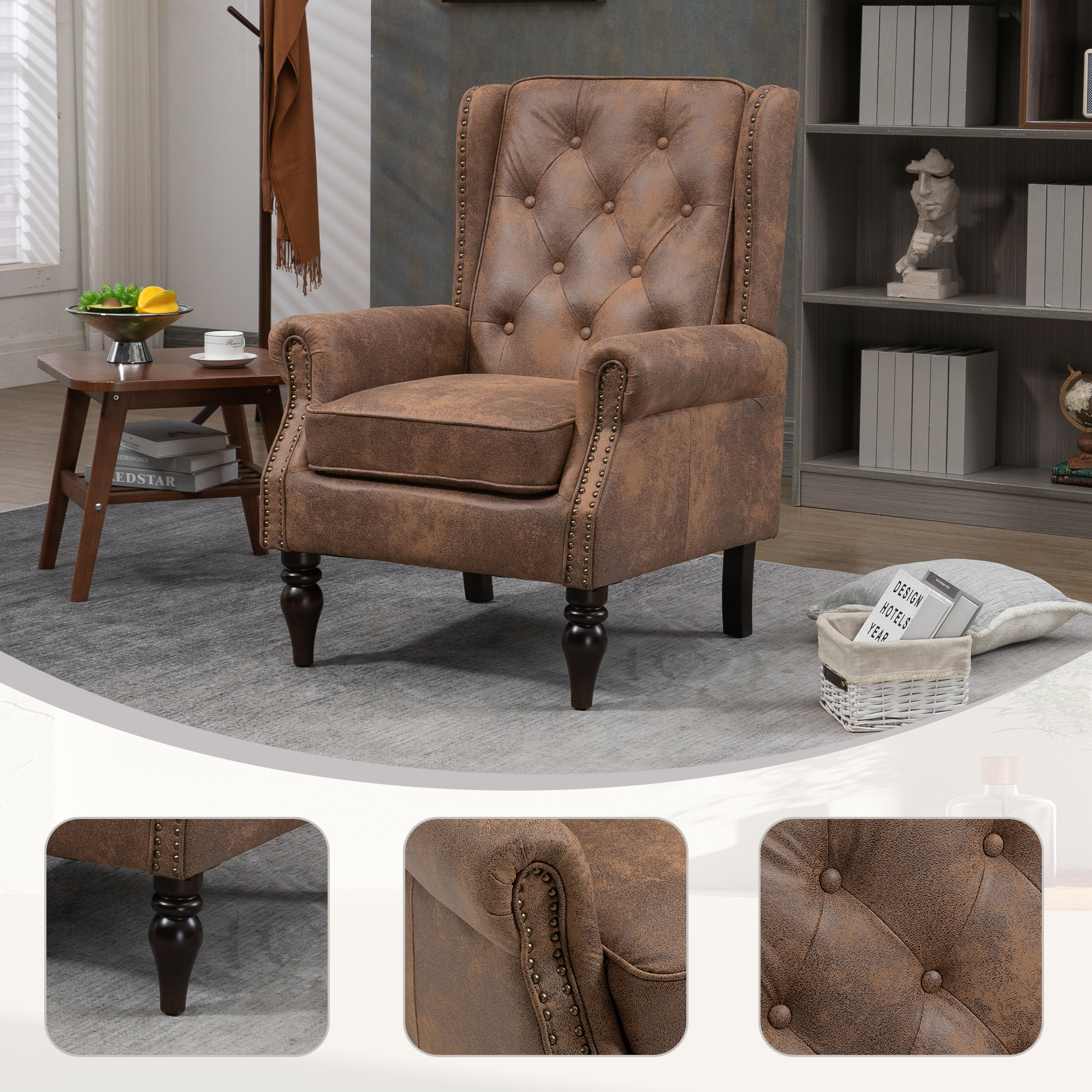 Wood Frame Armchair, Modern Accent Chair Lounge Chair With Sturdy Wood Legs For Living Room Bedroom  Coffee