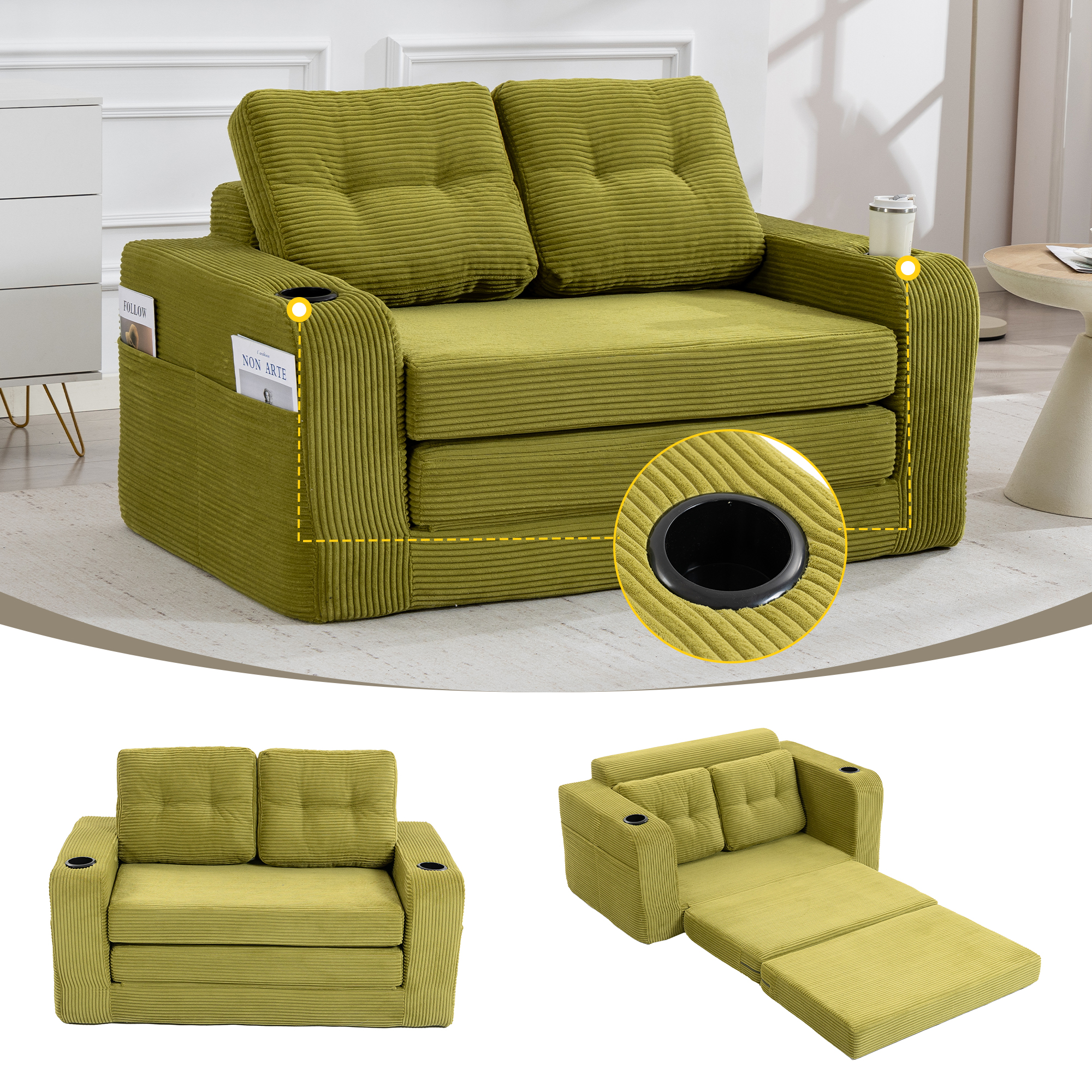 Convertible Sofa Bed,Expandable Double Sofa Bed, 2 In 1 Convertible Sofa Bed, Fold Out Floor Couch With Pillows For Living Room Bedroom Lounge