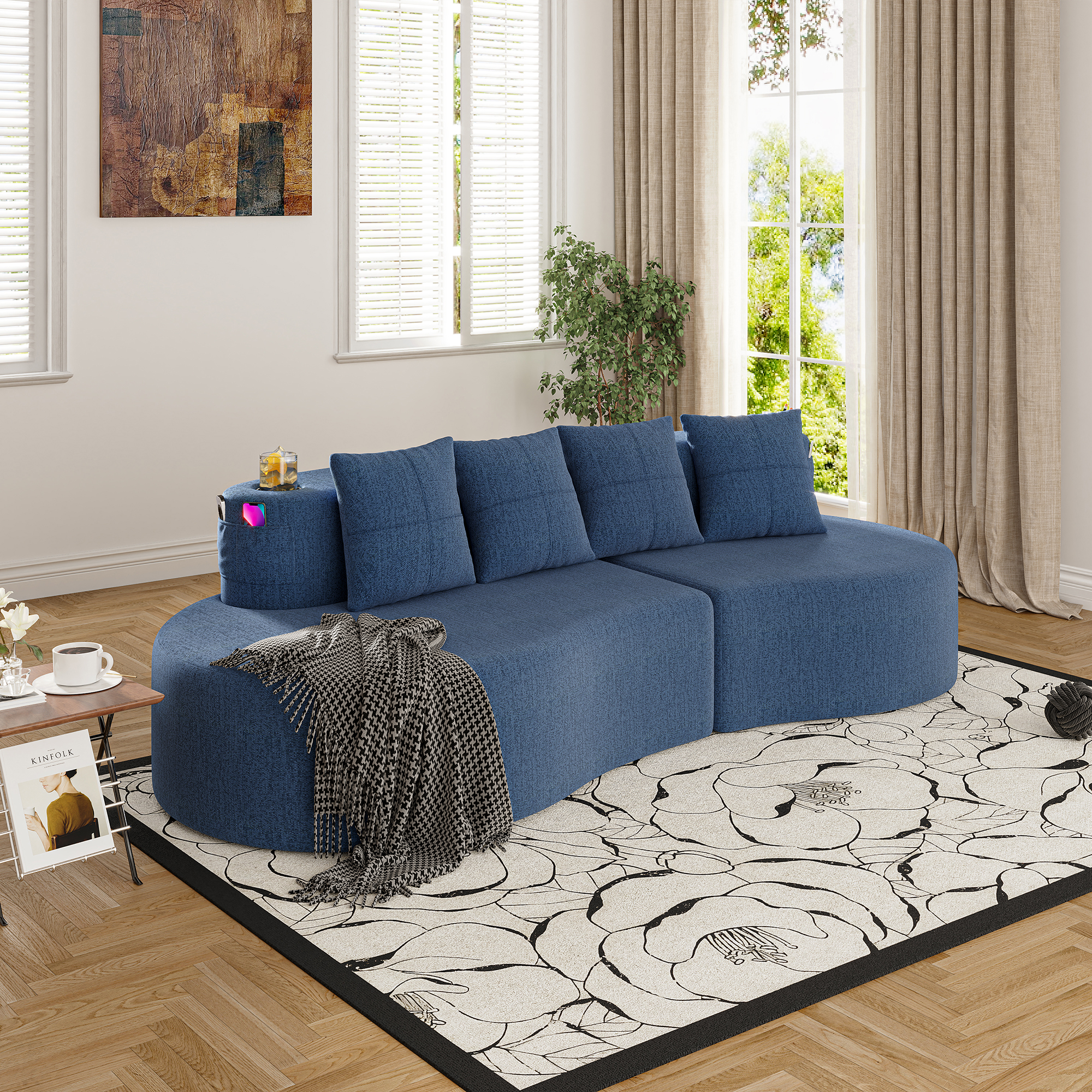 Modern Curved Sectional 3 Seat Minimalist Elegant Half Moon Sofa Compressed Modular Sectional Sofa For Living Room, Office, Apartment