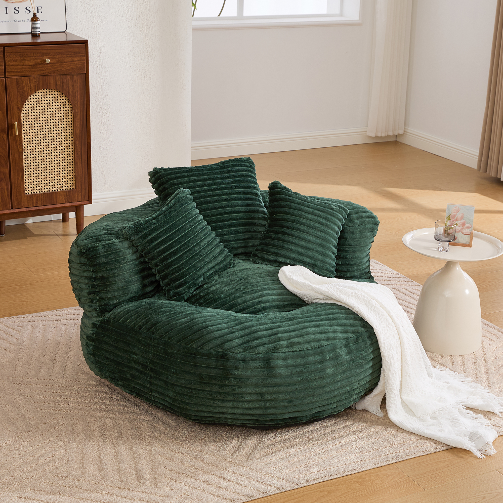 Bean Bag Chairs, Bean Bag Sofa For Adults, Kids,Oversized Corduroy Bean Bag Chair With 3 Pillows & Armrest,Beanbag Chair & Lazy Sofa With Foam Filler 