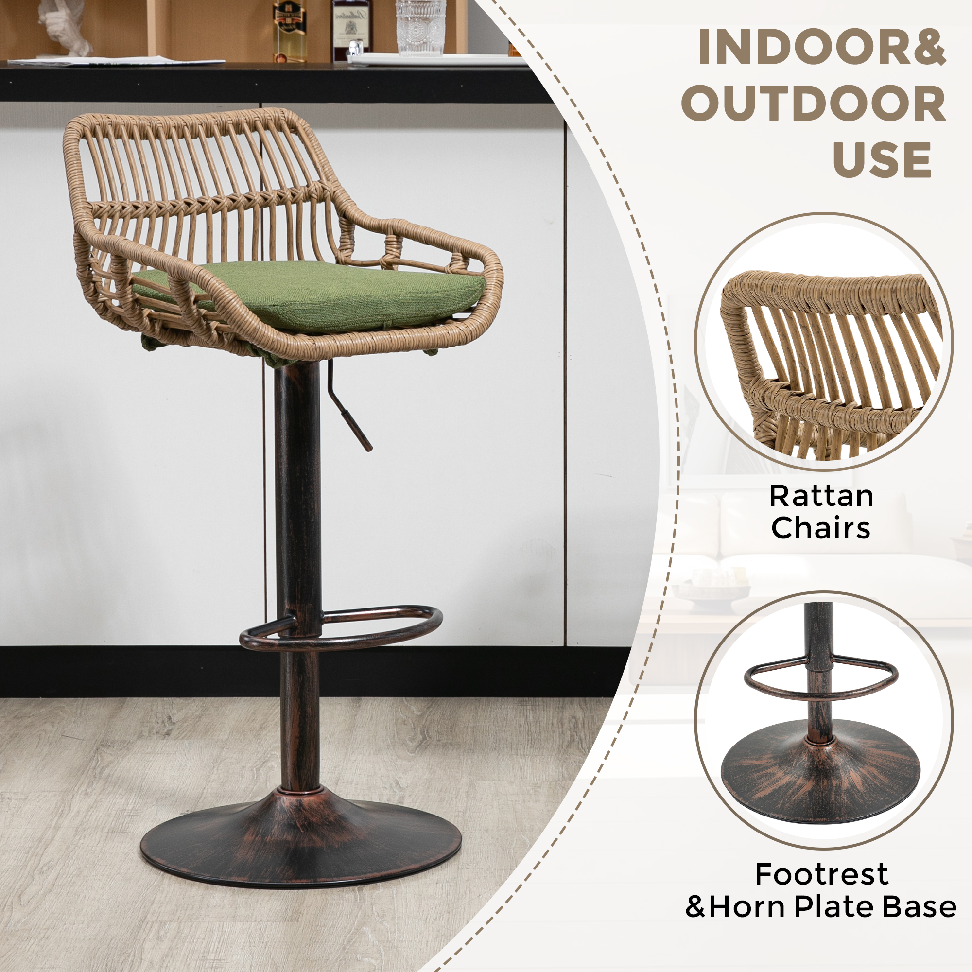 Linen Adjustable Swivel Bar Stools, picture 3 of 4