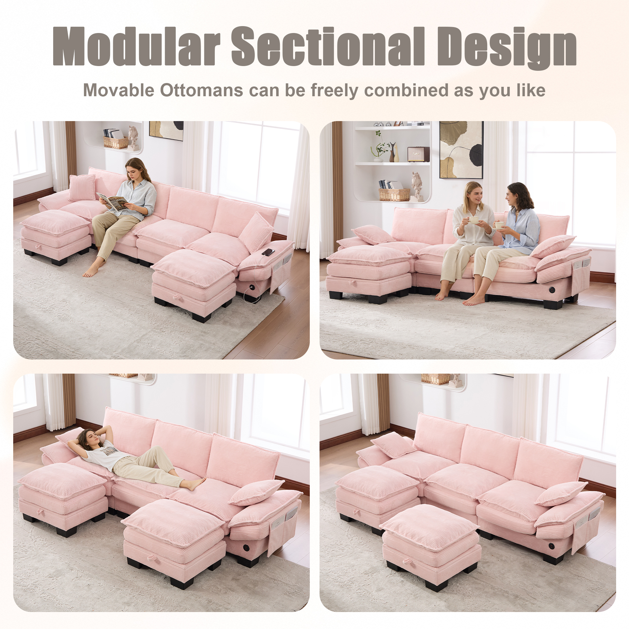 Sectional Cloud Modular Sofa,Deep Seat Sofa, Corduroy Sofa,Comfy Upholstered Furniture For Living Room, Apartment, Studio, Office,Having Multiple Combinations