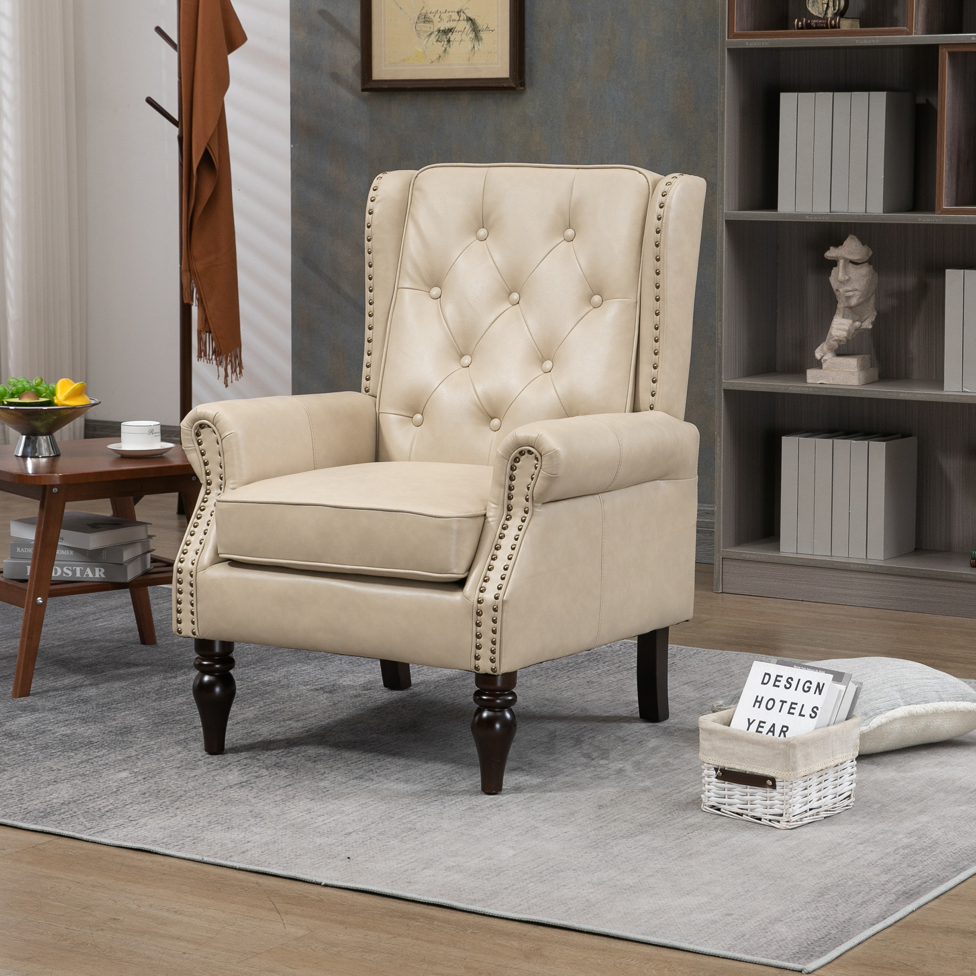 Wood Frame Armchair, Modern Accent Chair Lounge Chair With Sturdy Wood Legs For Living Room Bedroom PU