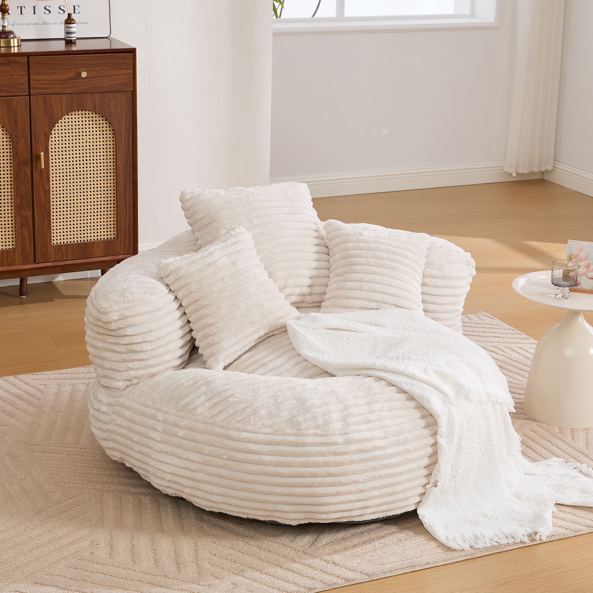 Bean Bag Chairs, Bean Bag Sofa For Adults, Kids,Oversized Corduroy Bean Bag Chair With 3 Pillows & Armrest,Beanbag Chair & Lazy Sofa With Foam Filler For Bedroom Living Room Dorm