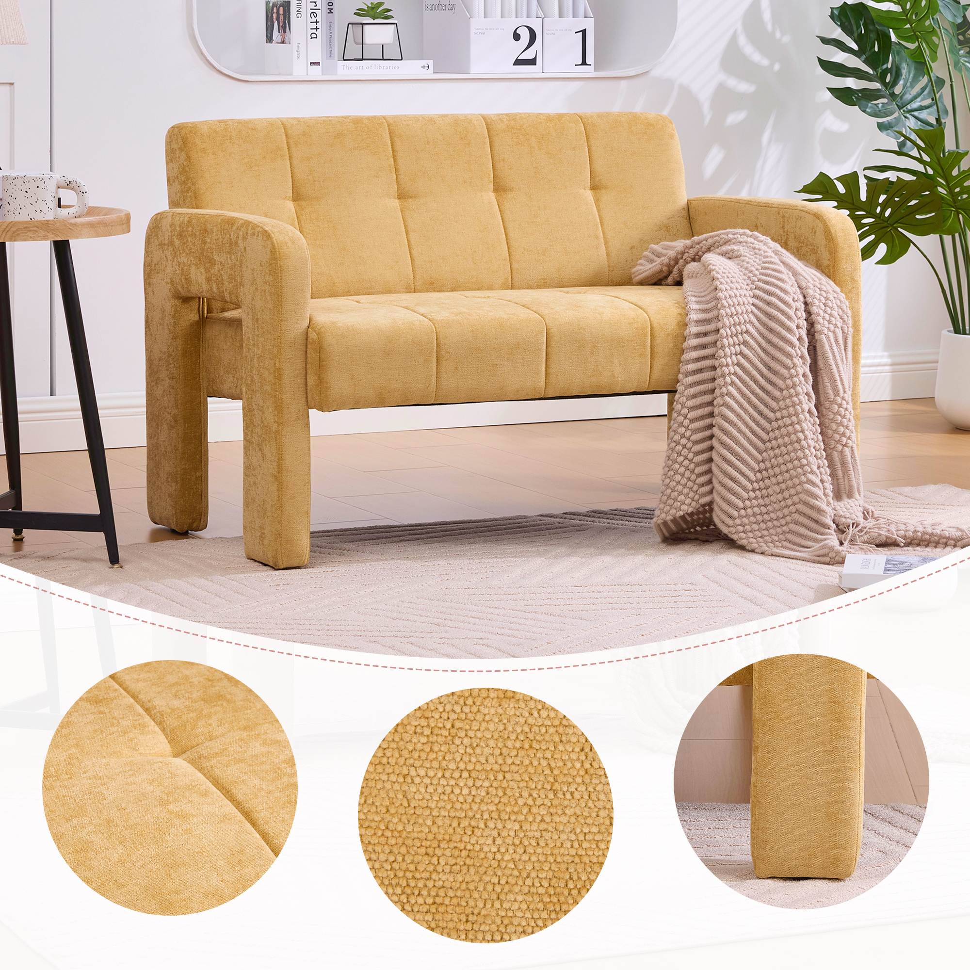 Nordic Modern Double Armchair Living Room & Bedroom Compact Upholstered Sofa Leisure Sofa Comfortable Seating With Dual Armrests Can Be Paired With A Single Chair