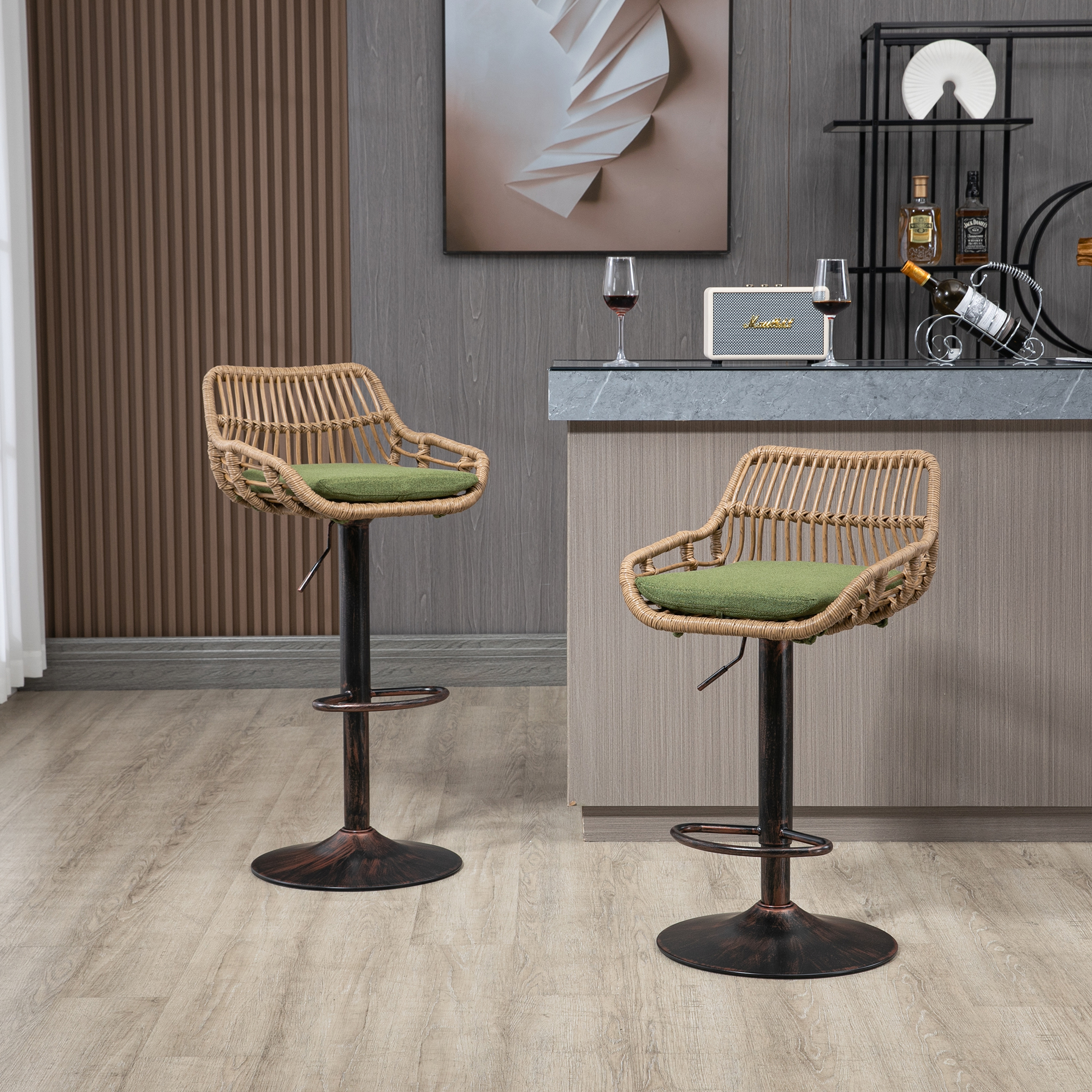 Linen Adjustable Swivel Bar Stools, picture 2 of 4