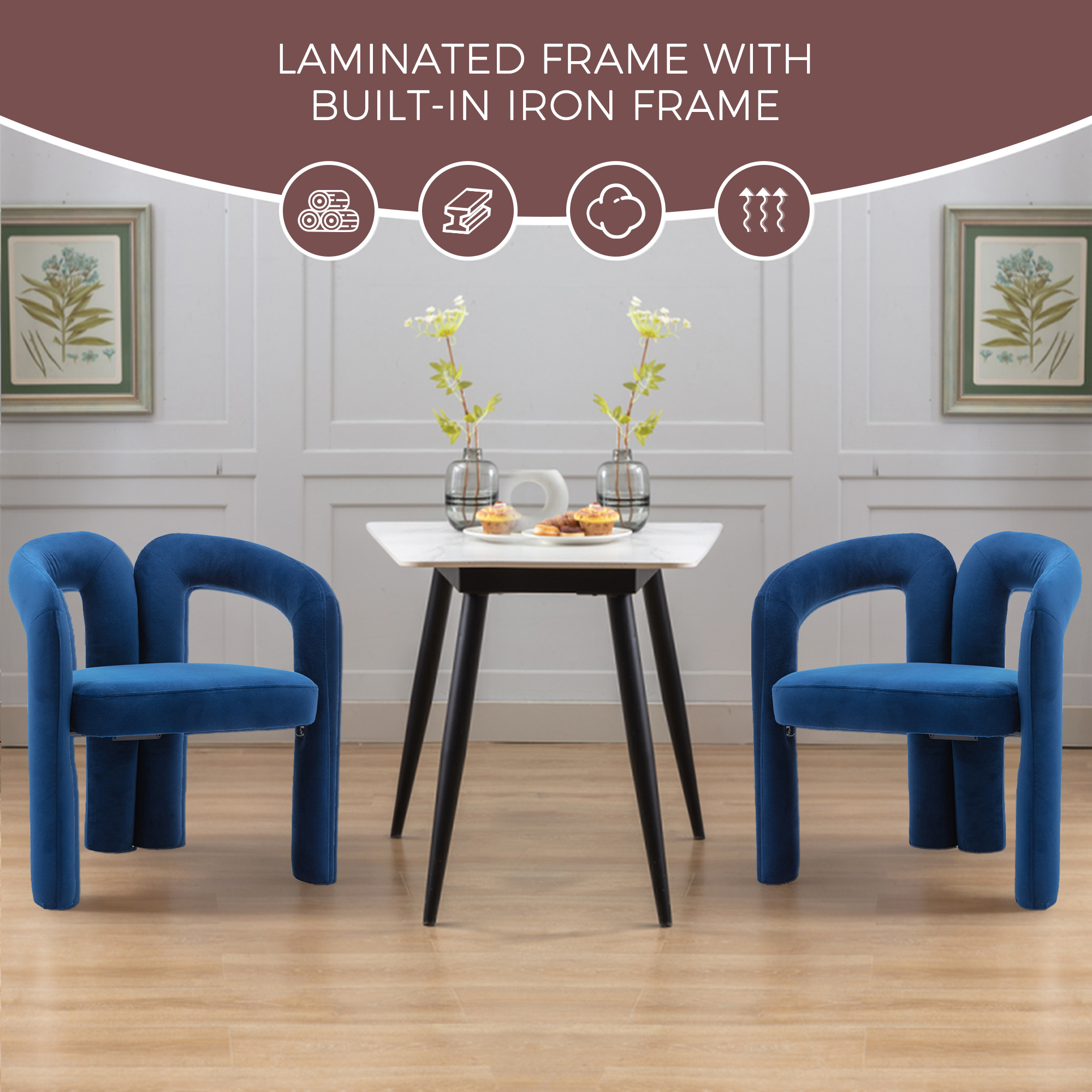 Contemporary Designed Velvet Fabric Upholstered Accent Dining Chair Barrel Side Chairs Kitchen Armchair For Living Room Set Of 2 Navy Velvet