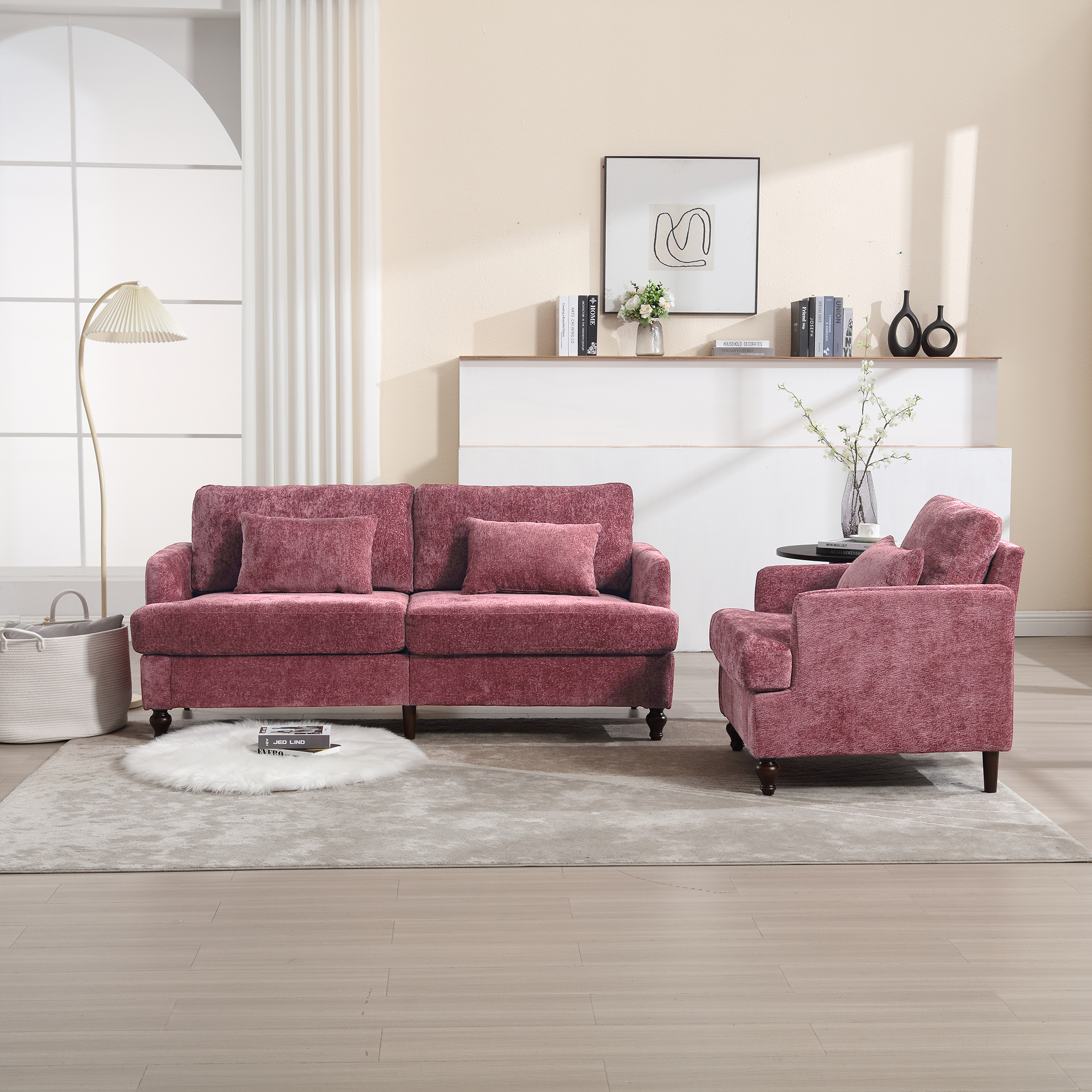 Wood Frame Armchair, Modern Accent Chair Lounge Chair For Living Room,Tufted Club Chair, Mid Century Modern Arm Chairs With Studded, Solid Wood Frame, For Bedroom, Reading Wine Red Chenille