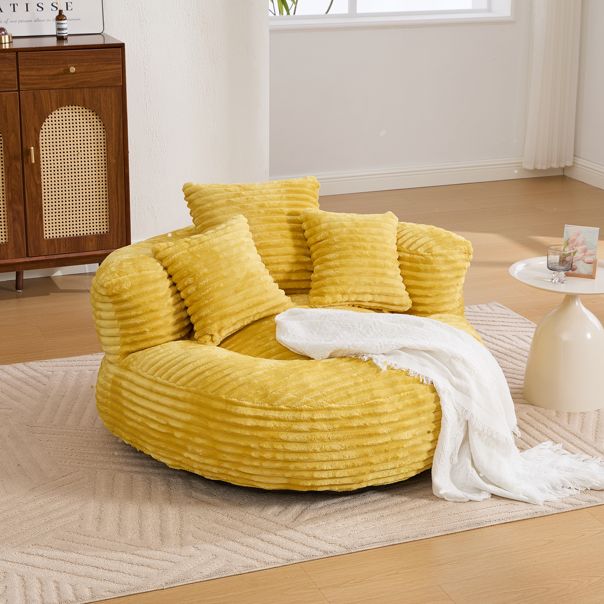 Bean Bag Chairs, Bean Bag Sofa For Adults, Kids,Oversized Corduroy Bean Bag Chair With 3 Pillows & Armrest,Beanbag Chair & Lazy Sofa With Foam Filler 