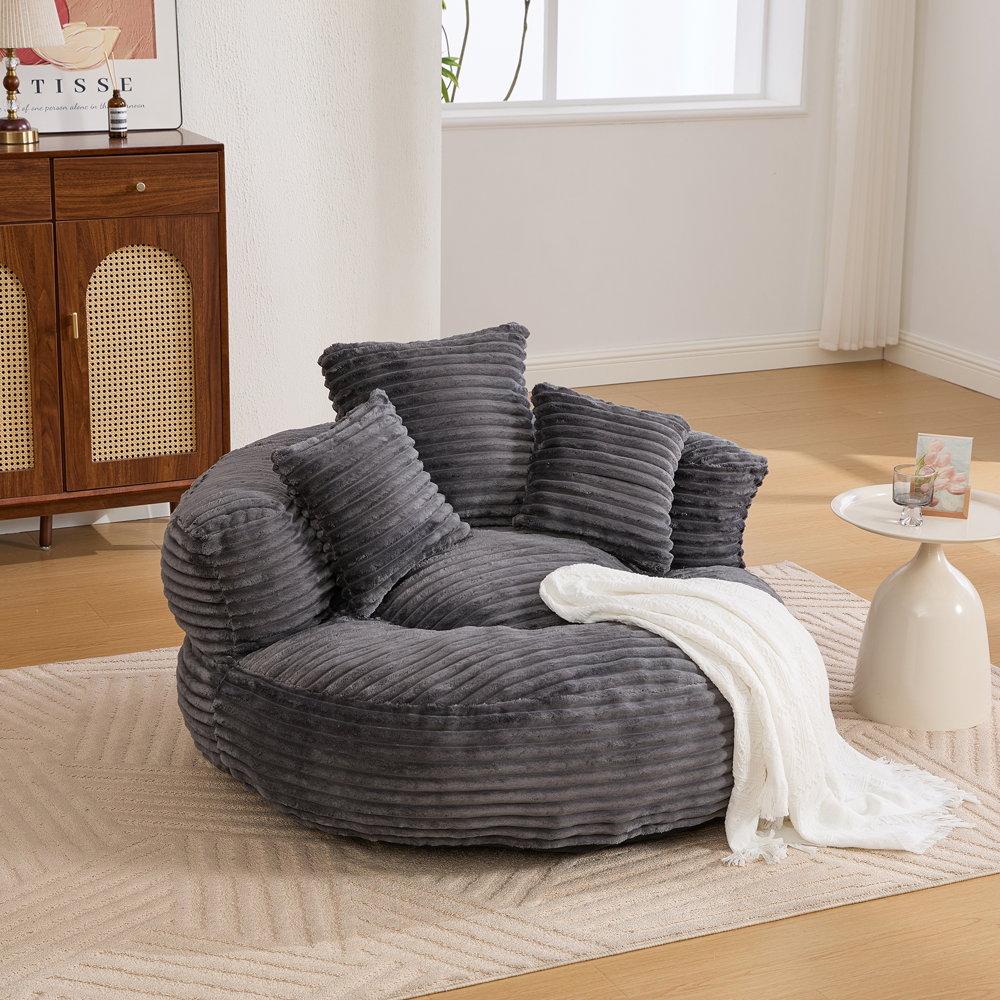 Bean Bag Chairs, Bean Bag Sofa For Adults, Kids,Oversized Corduroy Bean Bag Chair With 3 Pillows & Armrest,Beanbag Chair & Lazy Sofa With Foam Filler For Bedroom Living Room Dorm