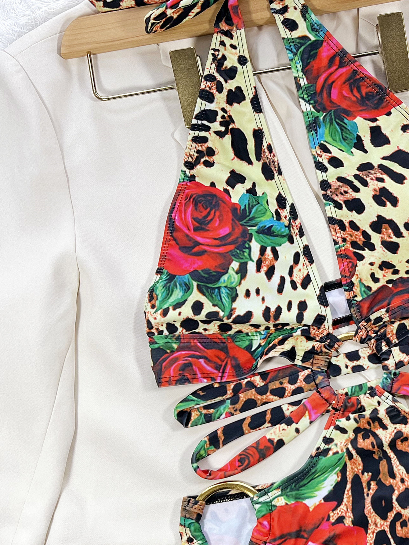 European And American Big Steel Ring Ladies One Piece Swimsuit