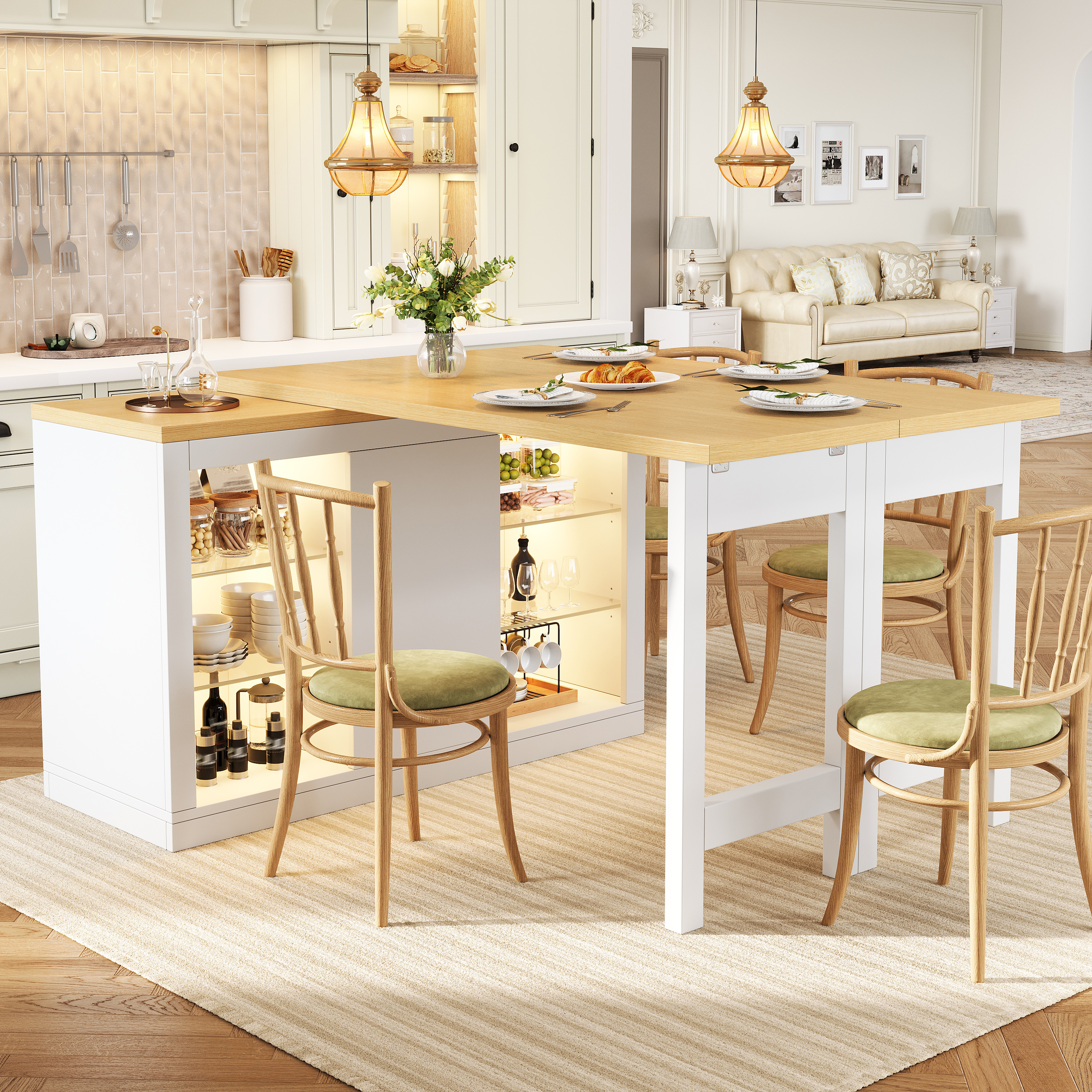 Extendable Sideboard With LED Lights, 120-197 Cm Adjustable Dining Table — image 5