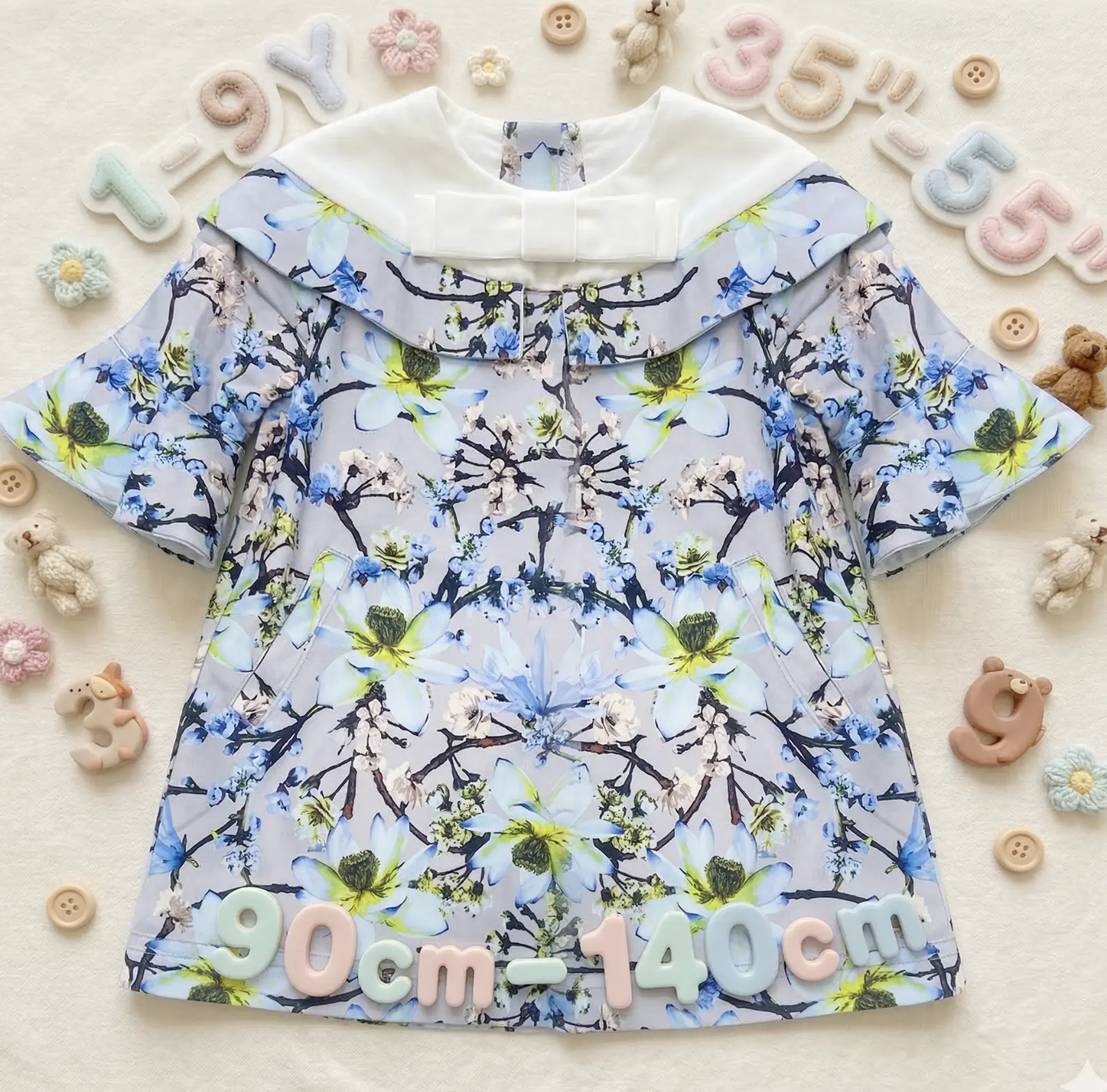 Girls Elegant Floral Printed Toddlers Removeble Sleeve