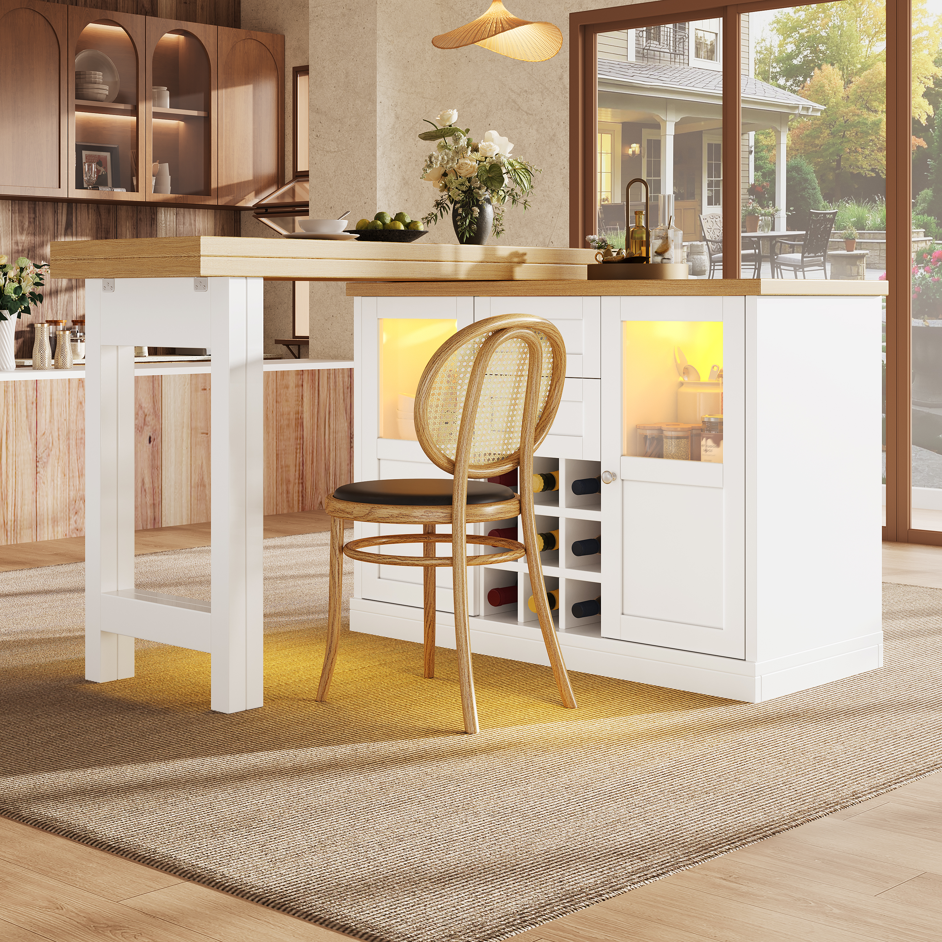 Extendable Sideboard With LED Lights, 120-197cm Adjustable Dining Table