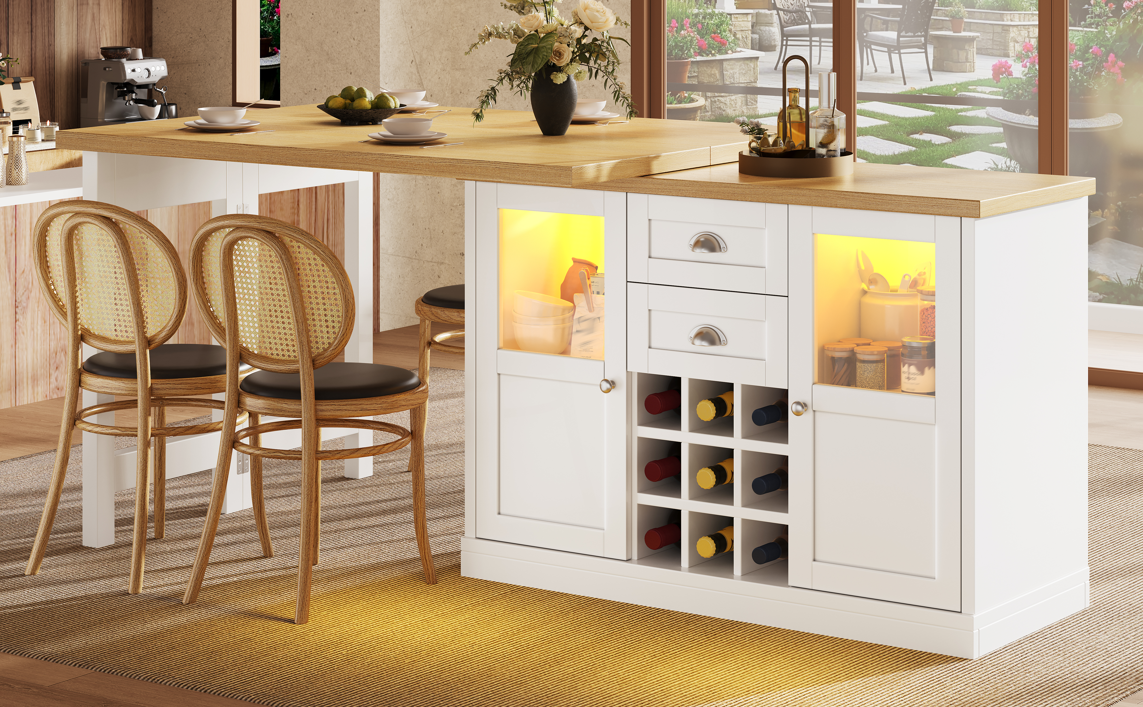 Extendable Sideboard With LED Lights, 120-197cm Adjustable Dining Table — image 3