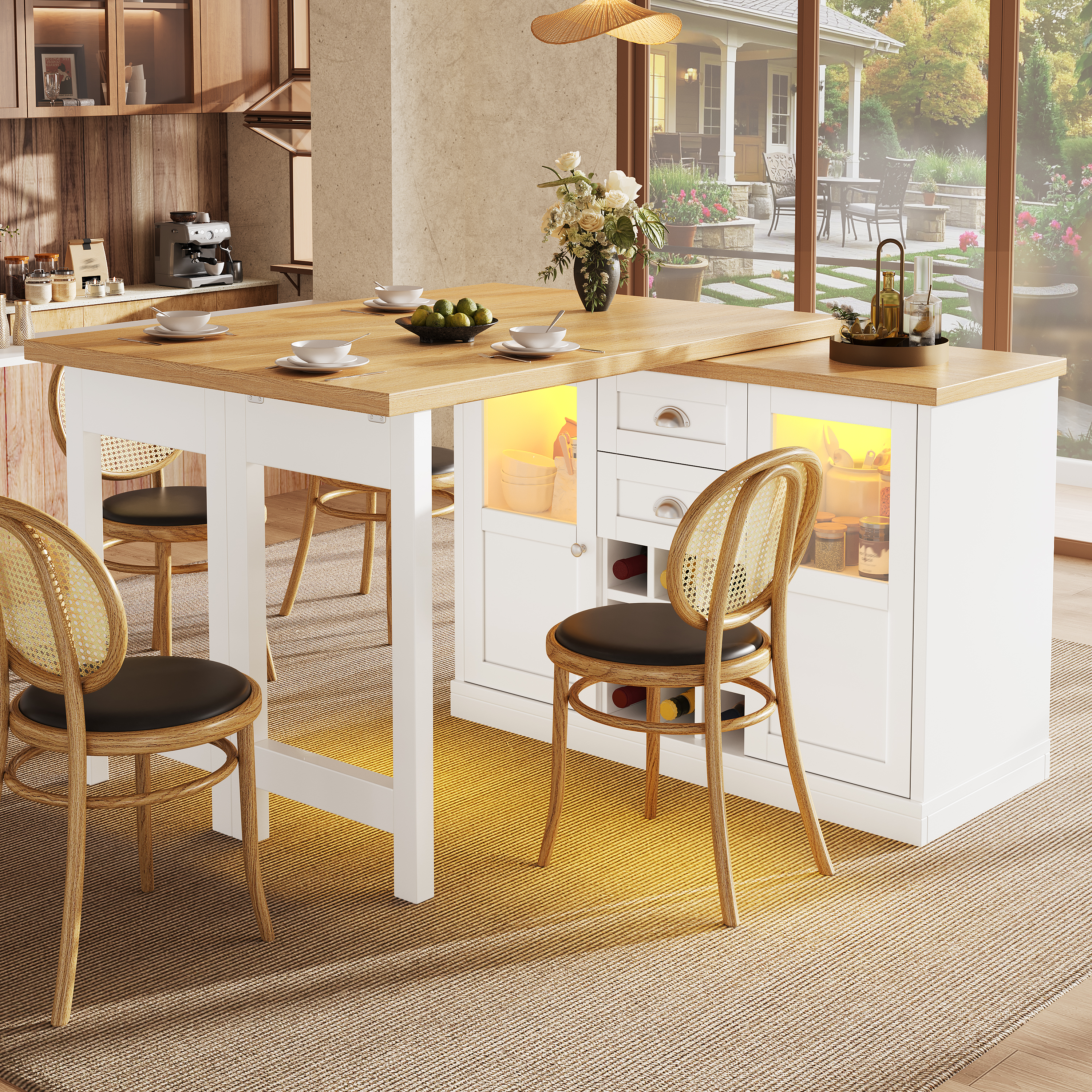 Extendable Sideboard With LED Lights, 120-197cm Adjustable Dining Table — image 5