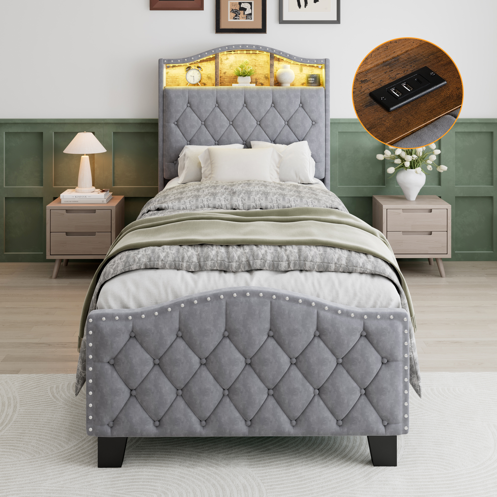 Upholstered Bed, 3FT Single Bed 90x190cm, Storage Bed, Soft