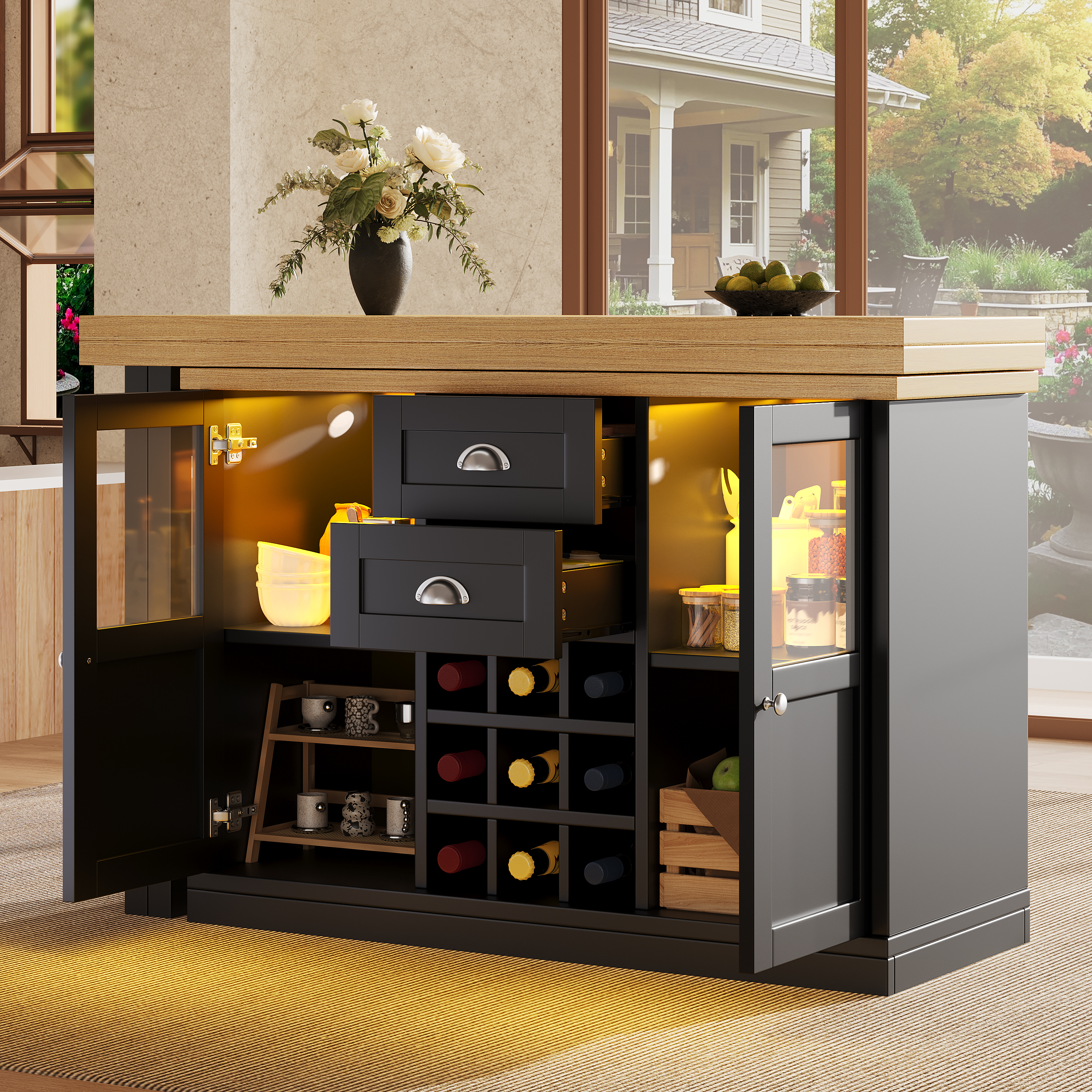 Extendable Sideboard With LED Lights, 120-197cm Adjustable Dining Table — image 5