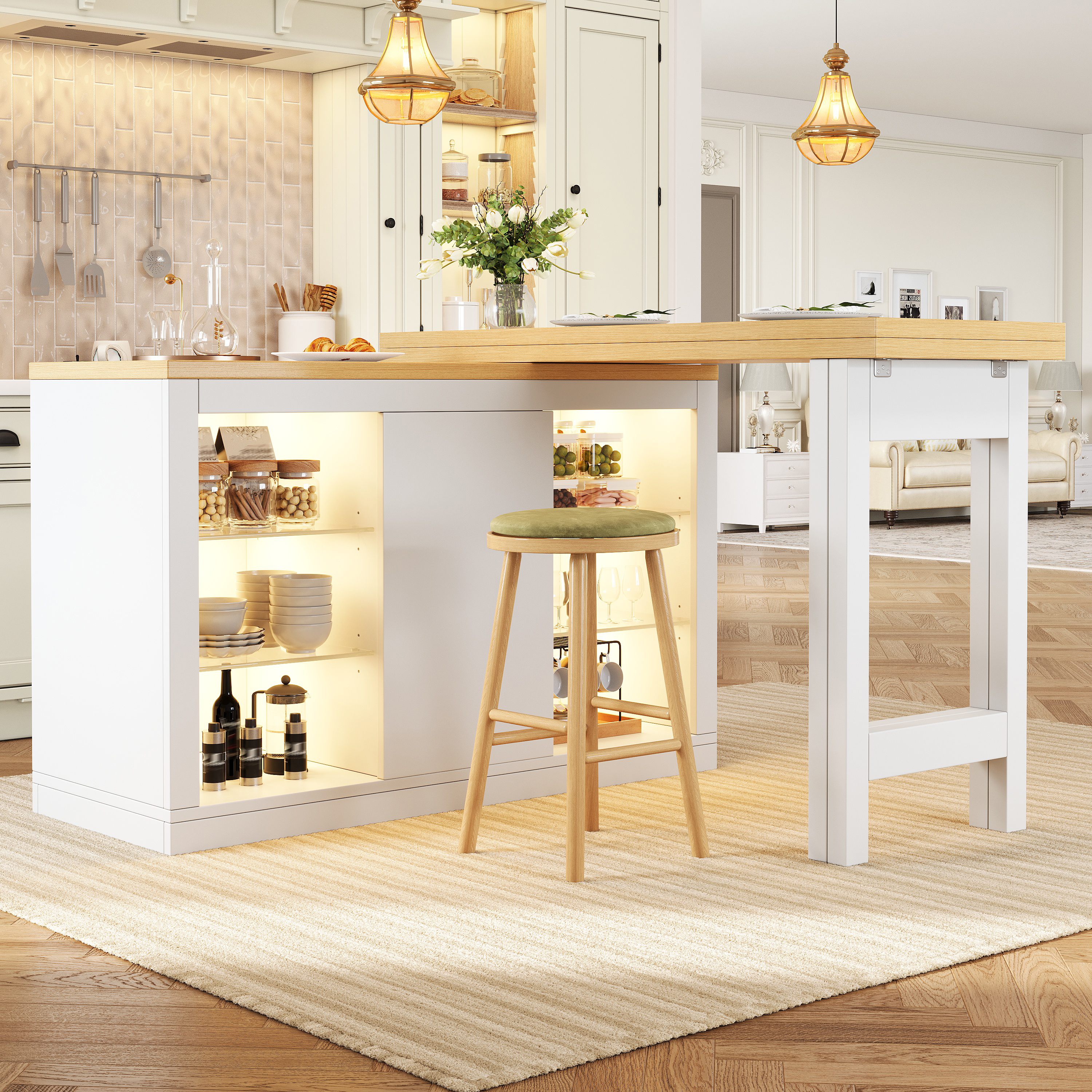 Extendable Sideboard With LED Lights, 120-197 Cm Adjustable Dining Table — image 2