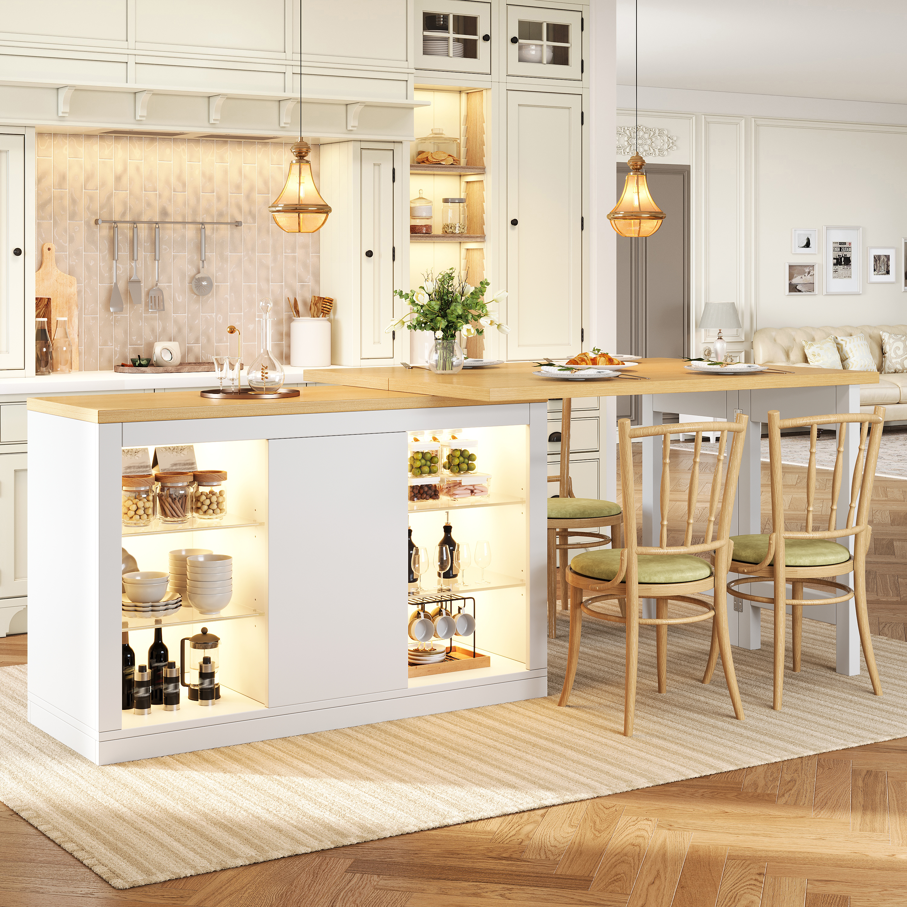Extendable Sideboard With LED Lights, 120-197 Cm Adjustable Dining Table — image 4