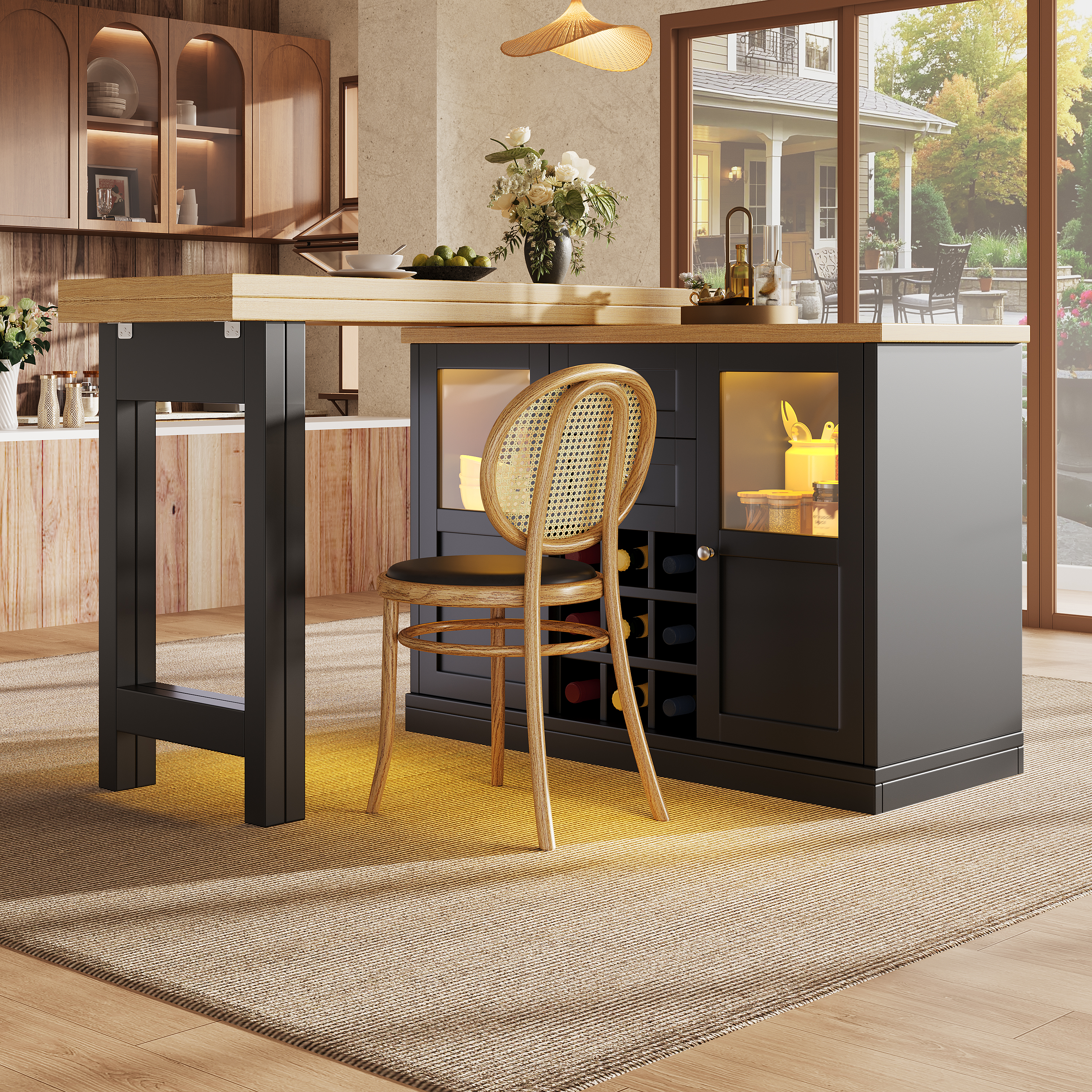 Extendable Sideboard With LED Lights, 120-197cm Adjustable Dining Table — image 3