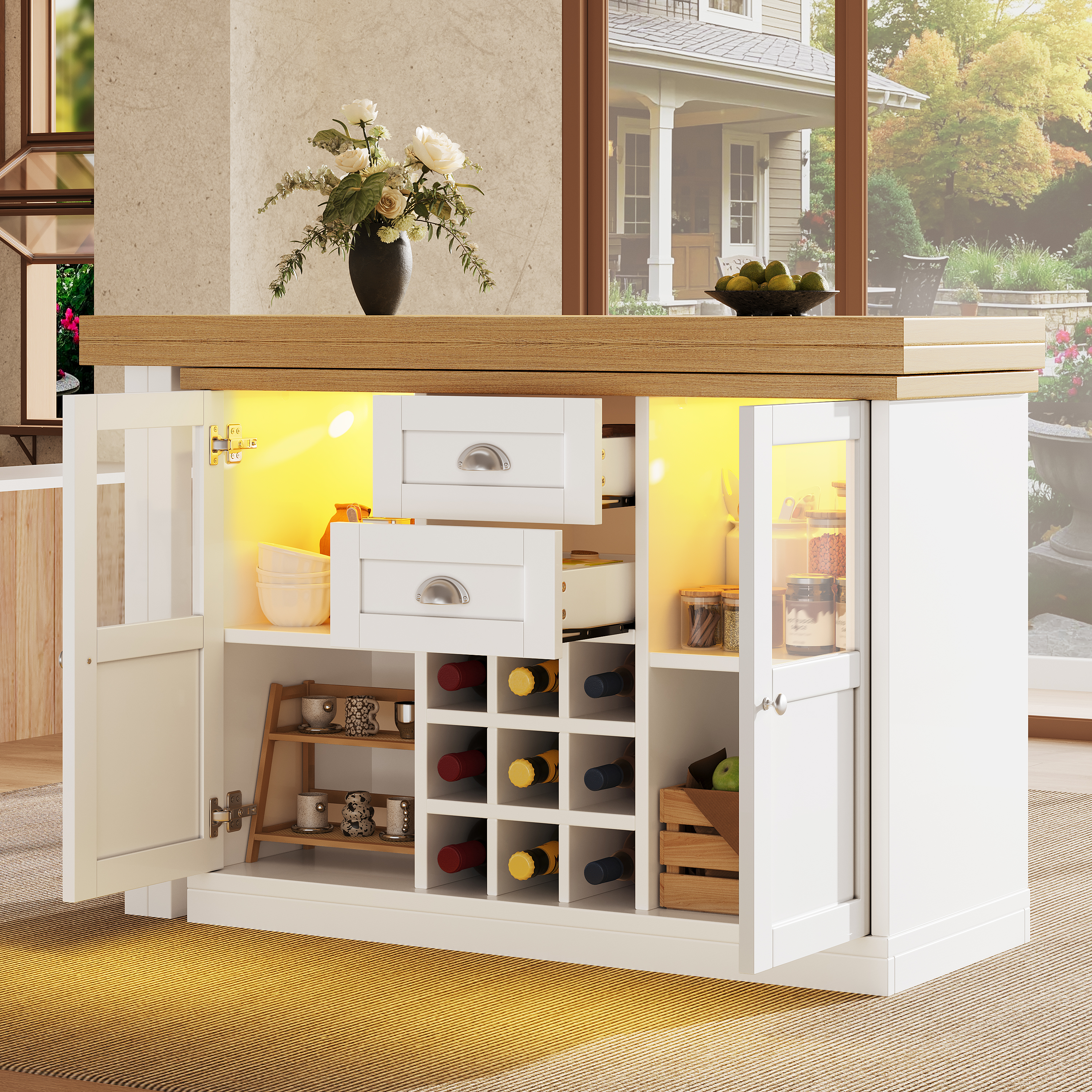 Extendable Sideboard With LED Lights, 120-197cm Adjustable Dining Table — image 2