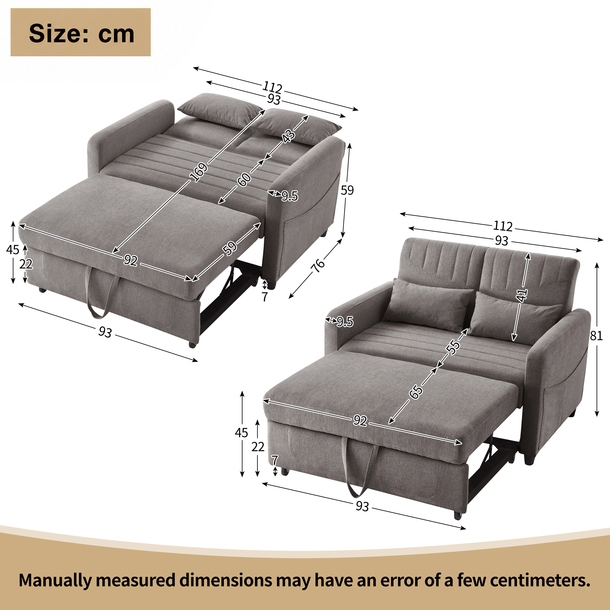 Sofa Bed With Sleeping Function Two-Seater Fold-Out Pull-Out Design, Simple — image 3