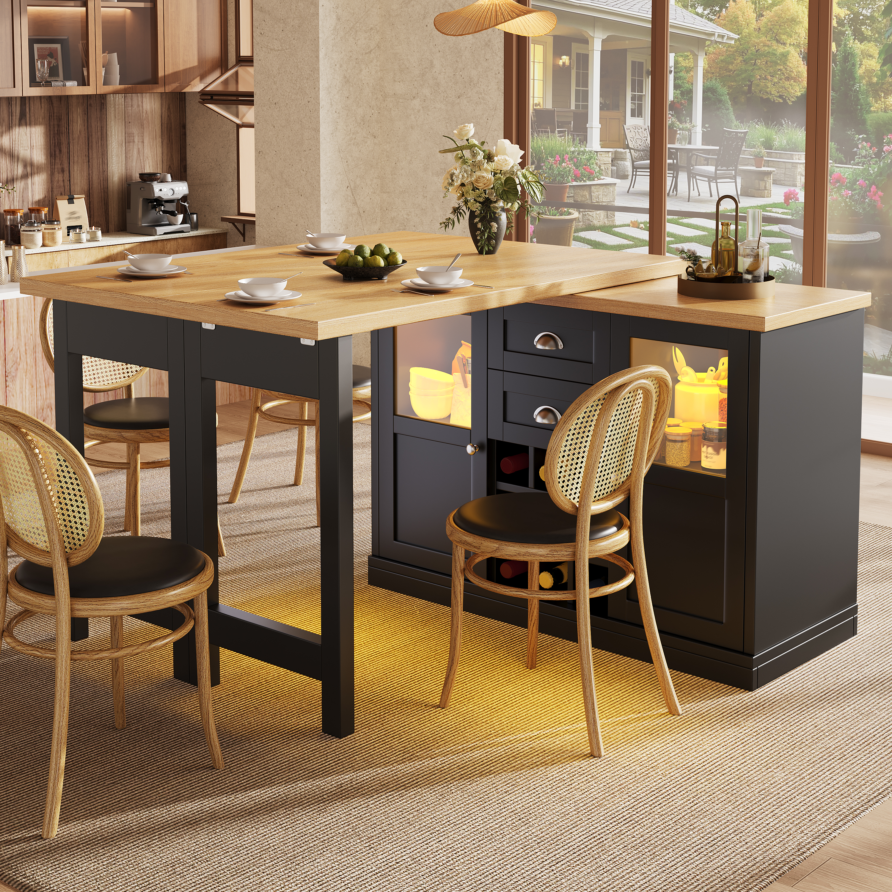 Extendable Sideboard With LED Lights, 120-197cm Adjustable Dining Table — image 2